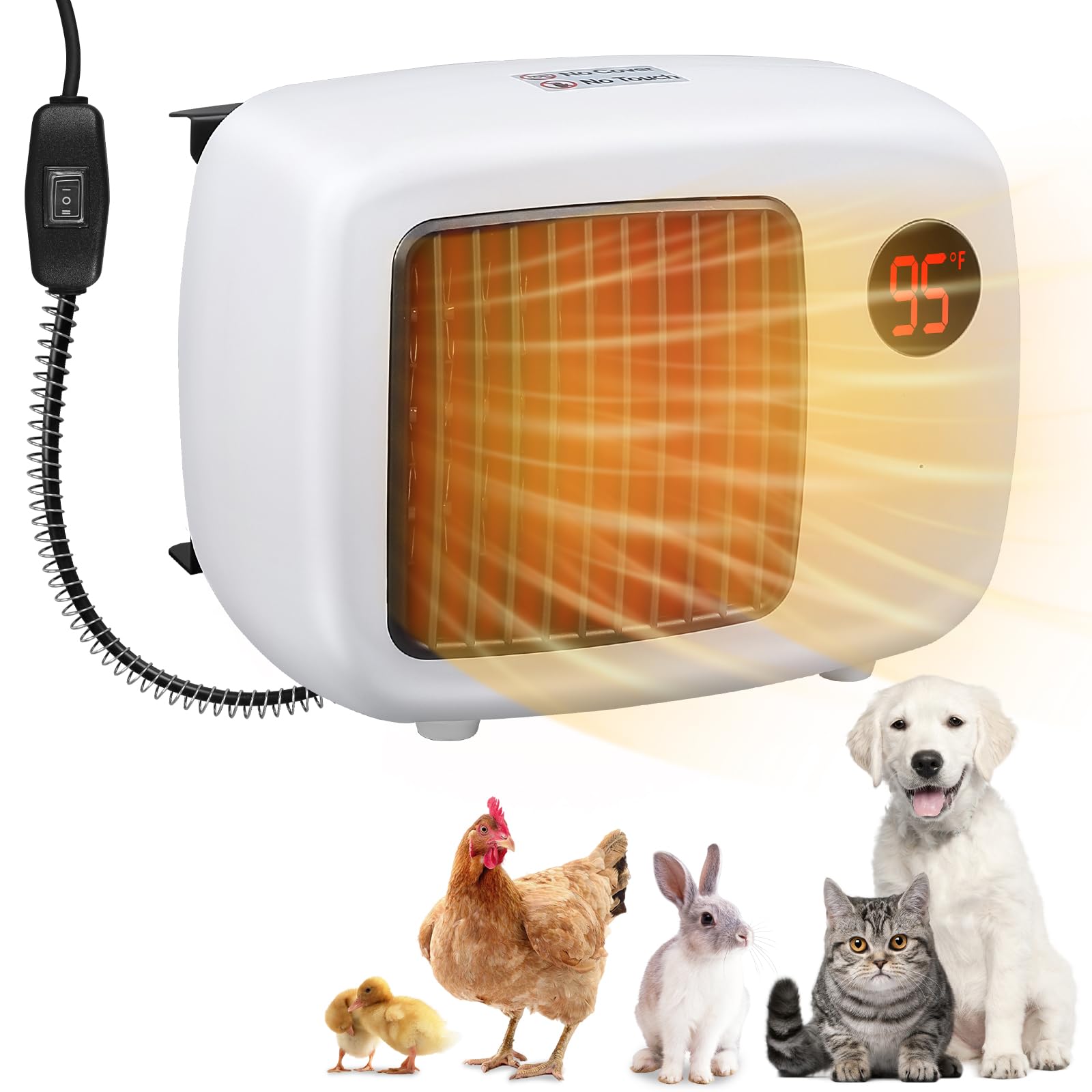 Dog House Heater with Thermostat - 300W/600W Wall-Mounted Pet Heater with Anti-Chew Cord & Overheat Protection - Ideal for Dog Kennels, Cat Cages, Chicken Coops & Outdoor Pet Houses - Keep Your Pets Warm in Winter