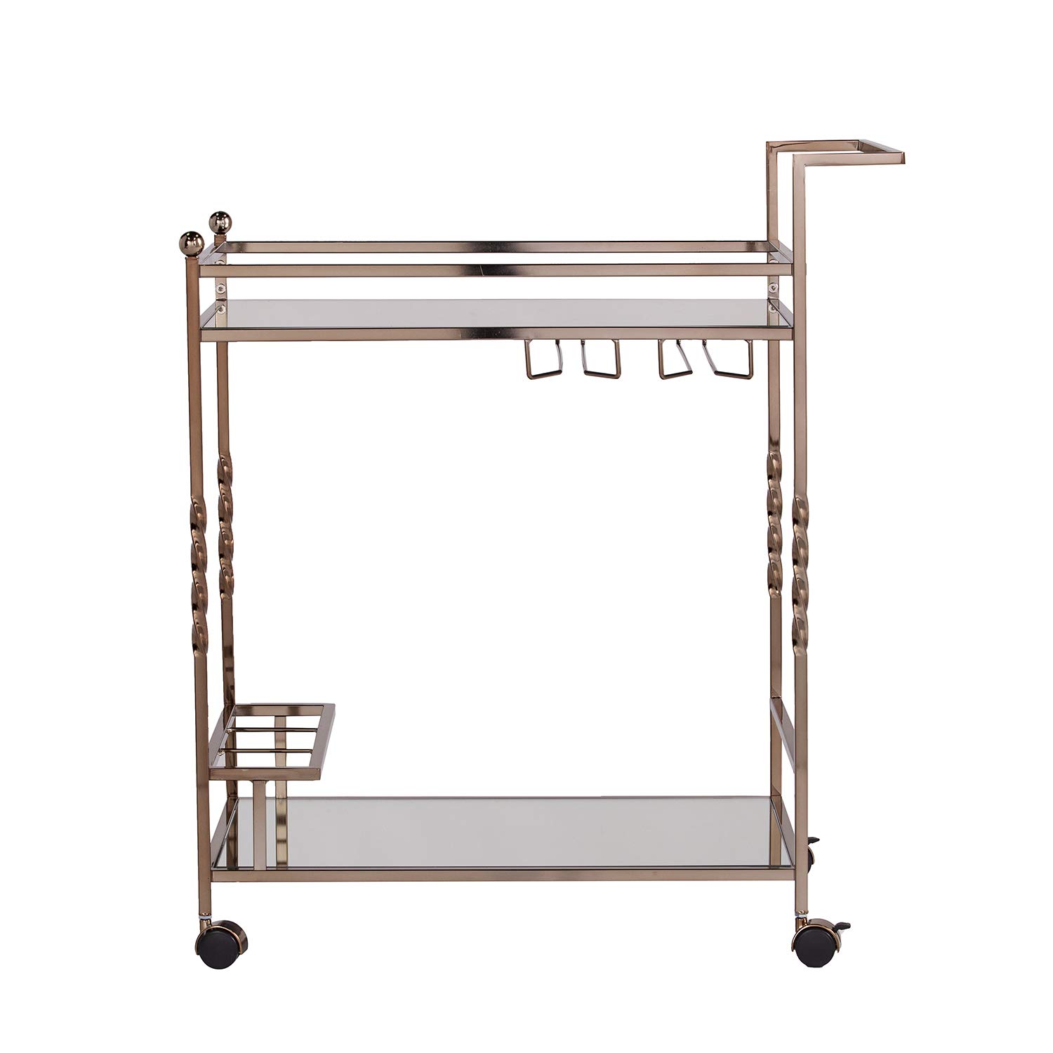 SEI Furniture Ivers Bar Cart - Gold Metal Rolling Serving Cart with 2 Shelves & Wheels - Stylish Home Bar, Kitchen, or Living Room Decor for Entertaining & Storage (AMZ5853ZH)