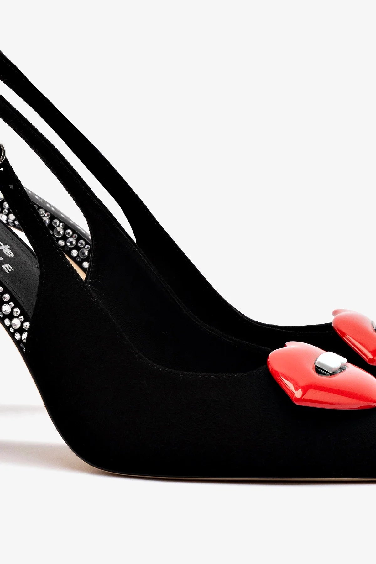 Larroudé x Libertine Lips Pump Hi Black Suede Crystal Heels - Women's Luxury High Heel Shoes for Parties, Weddings & Special Occasions