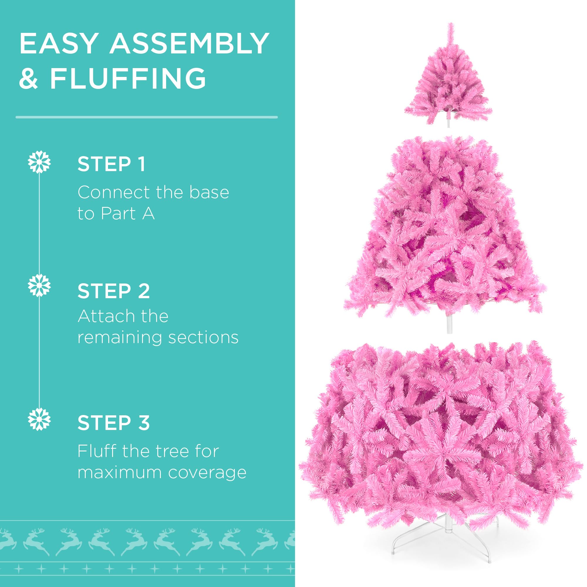 Best Choice Products 6ft Pre-Lit Pink Artificial Christmas Tree with 250 LED Lights - 947 Branch Tips, Metal Hinges & Foldable Base - Perfect for Home, Office, Party & Holiday Decorations