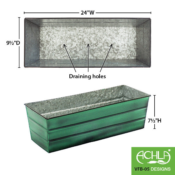 Galvanized Steel Flower Box Planter - Rustproof Outdoor Garden Planter for Flowers, Herbs & Plants - Perfect for Patio, Balcony & Window Sill Decor