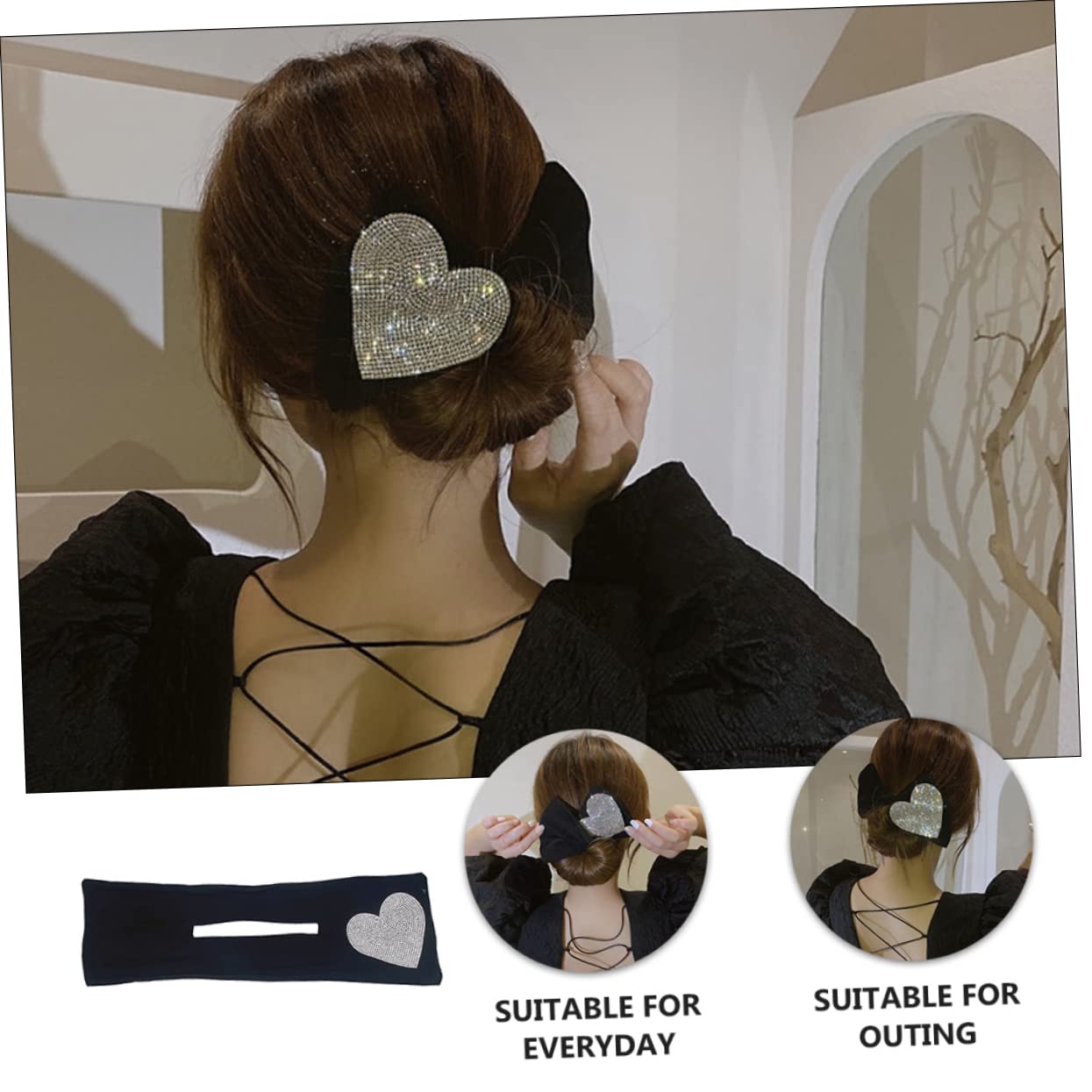 FRCOLOR Invisible Hair Bun Maker for Women - Heart Shaped Hair Clip with Rhinestones | Perfect for Weddings, Parties & Everyday Hairstyles