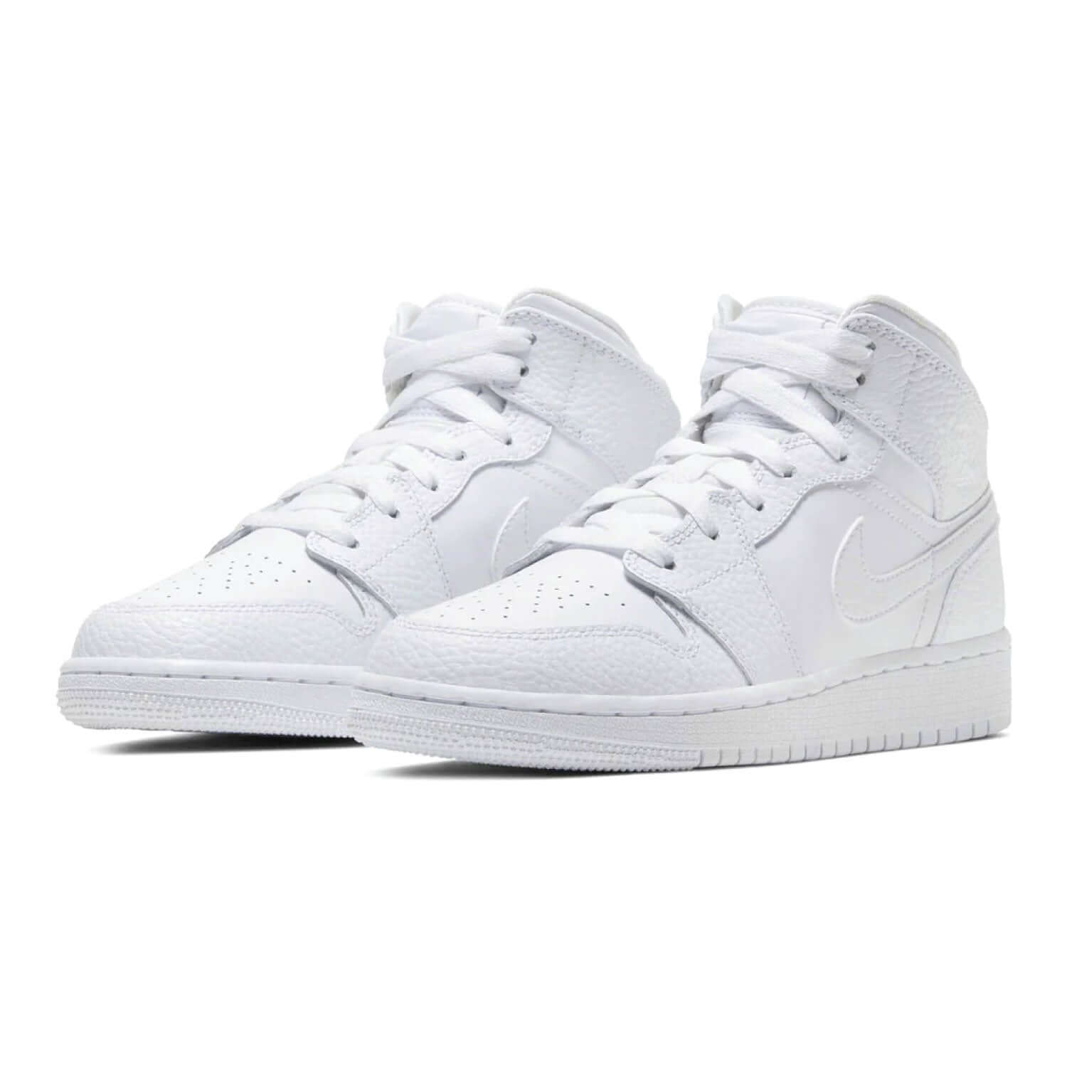 Air Jordan 1 Retro Mid GS 'Triple White' Basketball Shoes - Women's & Girls' Sneakers for Casual Wear, Sports & Street Fashion