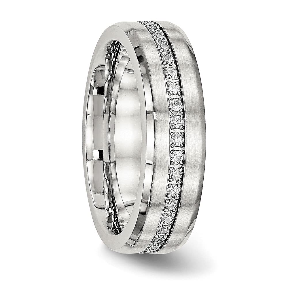 Stainless Steel Brushed & Polished Cubic Zirconia Ring for Women - Elegant Fine Jewelry Gift for Her (Size 5) - Perfect for Anniversary, Birthday & Special Occasions