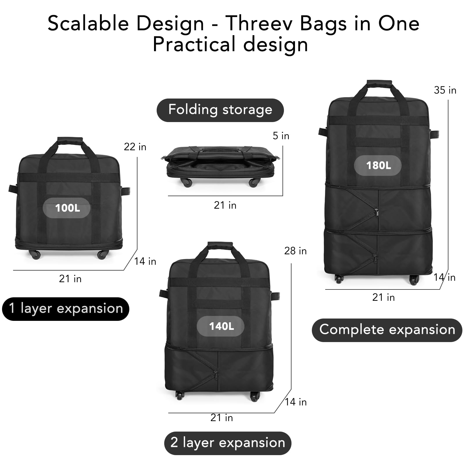 Expandable Foldable Suitcase with Wheels - Lightweight Collapsible Rolling Luggage Bag for Men & Women - Perfect for Air Travel, Weekend Getaways & Business Trips