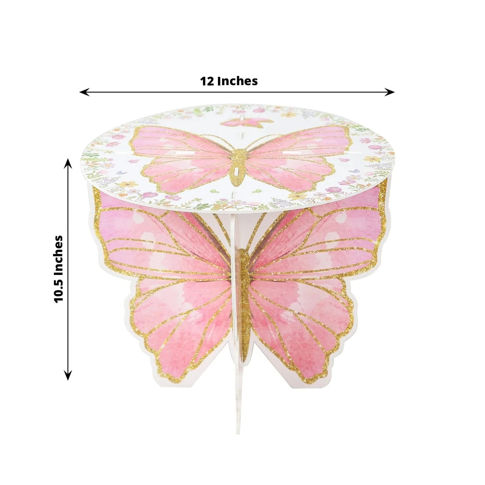 2 Pack Glitter Butterfly Cake Stands - White & Pink for Birthday, Wedding, and Party Dessert Displays