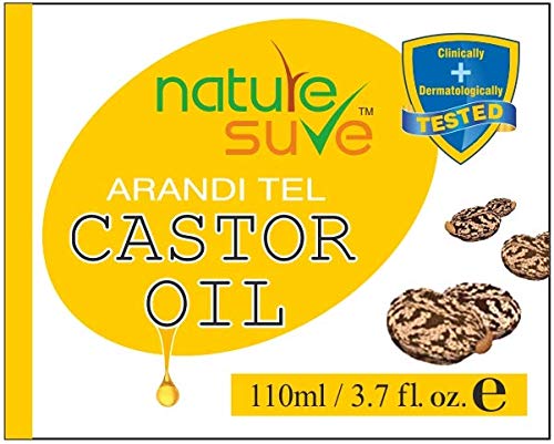 Nature Sure™ Pure Cold-Pressed Castor Oil (Ricinus communis) - 5 Pack (110ml Each Bottle) for Hair Growth, Eyelashes, Eyebrows & Skin Care | Natural Moisturizer for Face, Scalp & Body | USDA Certified Organic