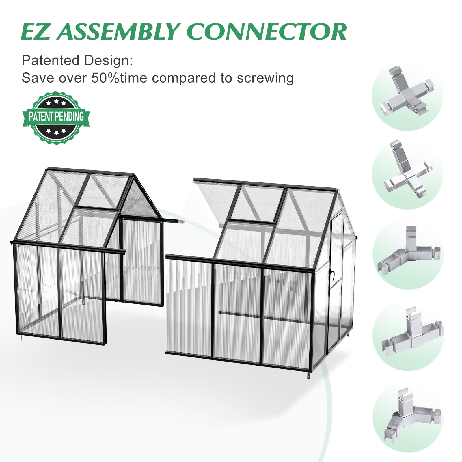 6x10 FT Polycarbonate Greenhouse Kit - Heavy Duty Aluminum Walk-in Greenhouse with Quick Setup, Rain Gutter & Ventilation Window - Perfect for Outdoor Garden, Backyard & Plant Protection