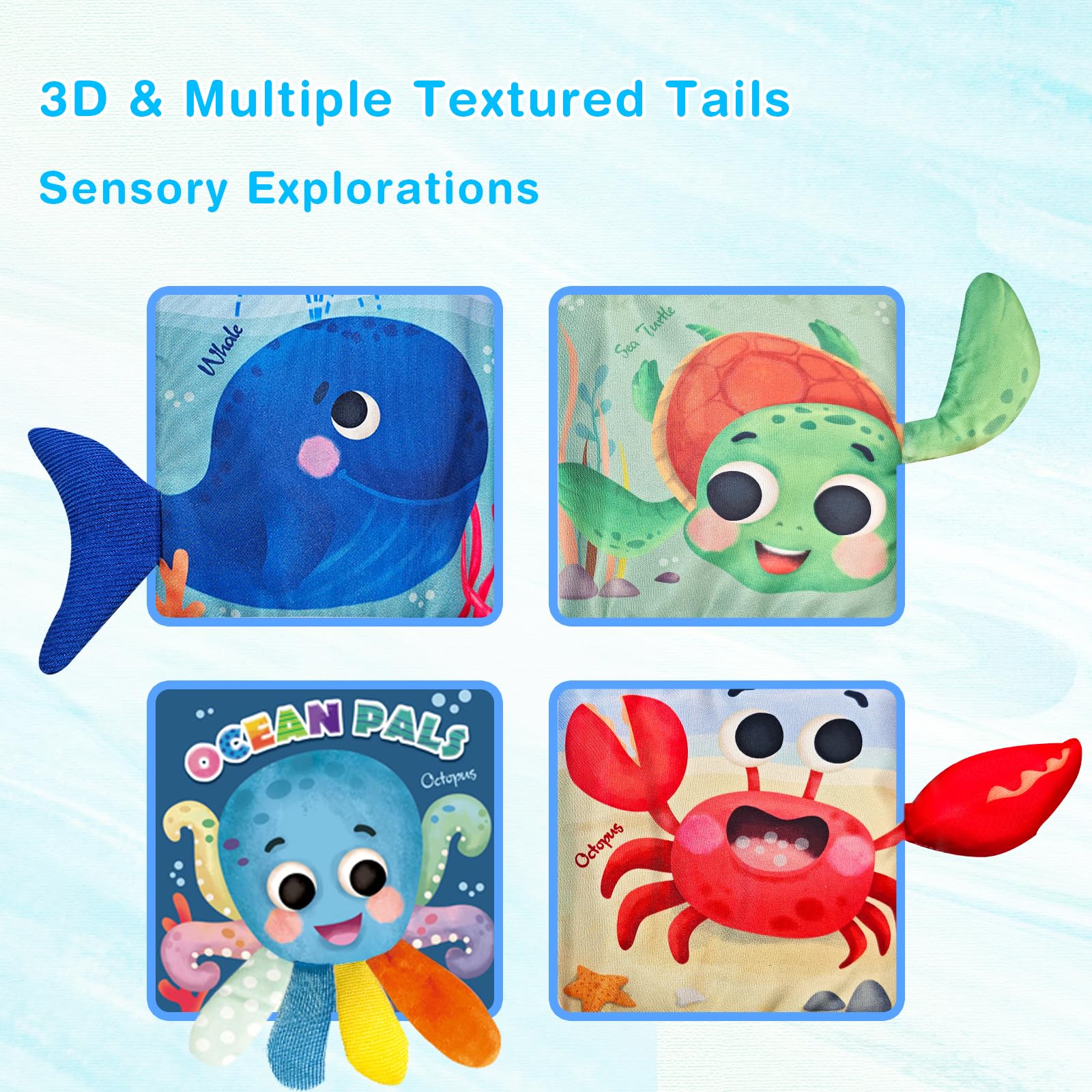 **Soft 3D Activity Cloth Book for Babies 6-12 Months - Montessori Musical Toy for Newborns & Infants - Early Learning & Tummy Time Development - Perfect Baby Shower Gift for Boys & Girls (Ocean Theme)**    *(Ideal for playtime, sensory stimulation, and early childhood education at home or daycare!)*