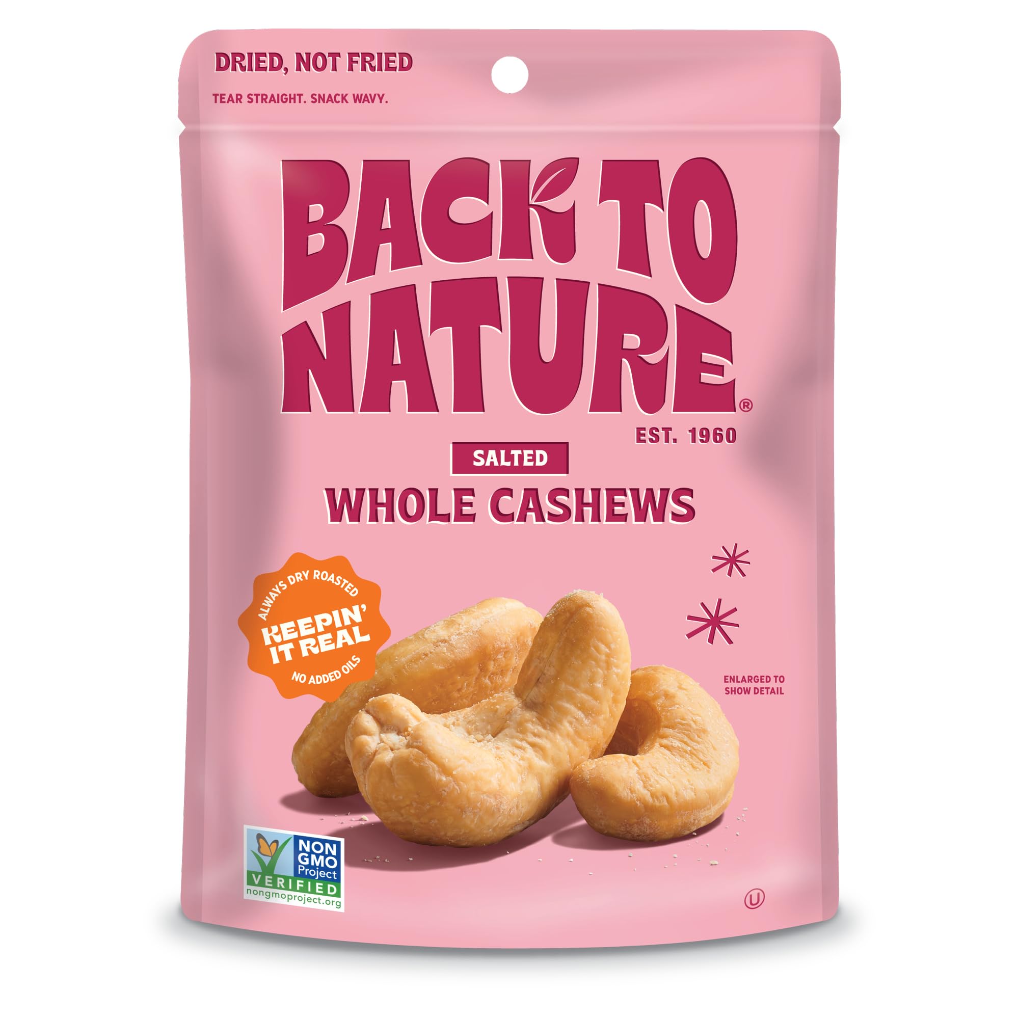 Back to Nature Jumbo Cashews - Dry Roasted with Sea Salt | Non-GMO, High Protein Healthy Snacks | 9oz Resealable Bag | Perfect for Office, Hiking & Keto Diet