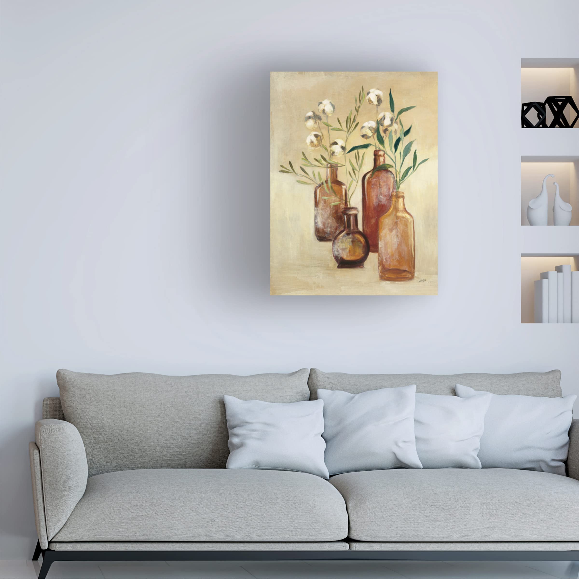 Julia Purinton 'Cotton Still Life II' Framed Canvas Wall Art - Modern Botanical Home Decor for Living Room, Bedroom & Office