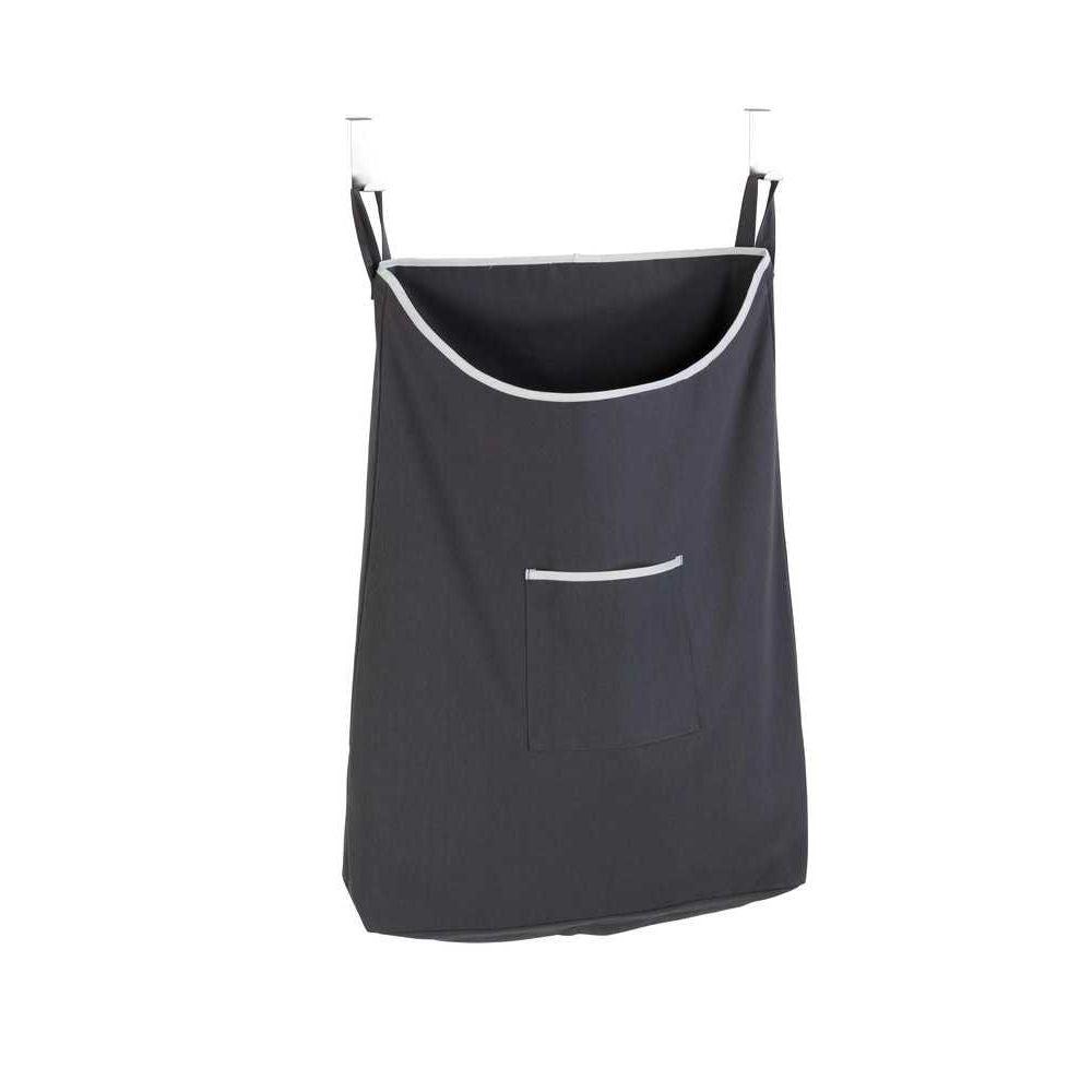 65L Over Door Laundry Hamper with Hanging Hooks - Dark Grey Fabric Clothes Basket for Bedroom, Bathroom & Dorm Organization