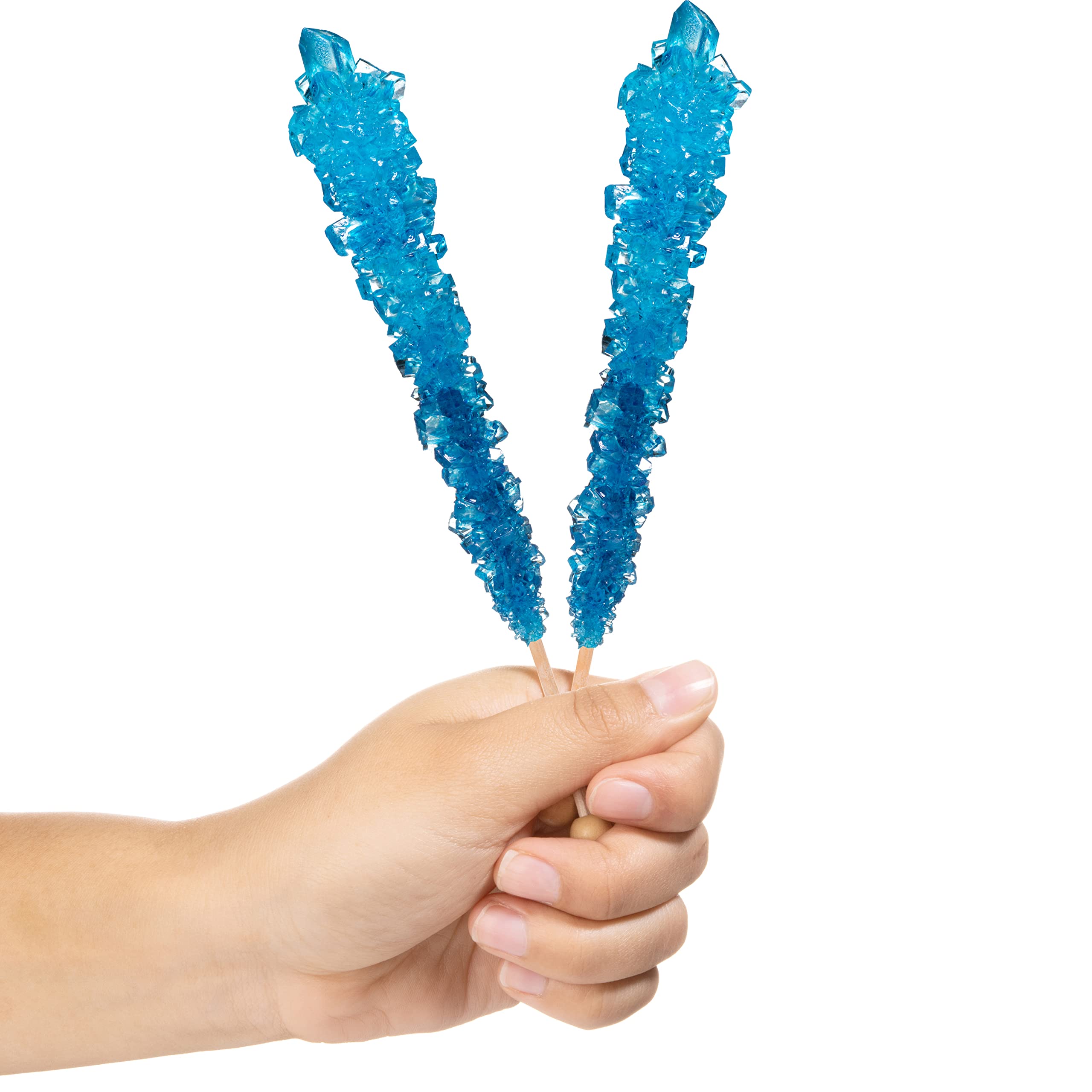 Blue Raspberry Flavored Rock Candy Sugar Sticks - Individually Wrapped (24 Count) - Perfect for Party Favors, Gift Bags & Dessert Decorations