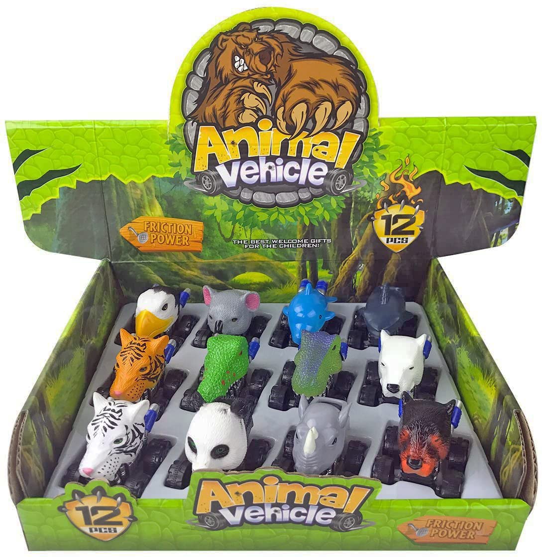 Liberty Imports 12 Pack Monster Truck Pull Back Cars - Large Animal Toy Pullback Racers Vehicles for Kids, Boys & Toddlers - Perfect for Birthday Parties, Playtime & Racing Games