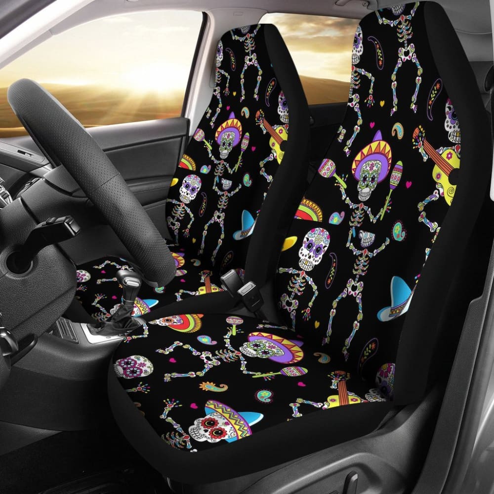 2 Pcs Sugar Skull Car Seat Covers - Universal Fit for Most Vehicles, Halloween Decor & Day of the Dead Accessories - Perfect for Car, Truck, SUV Interior Protection and Themed Parties