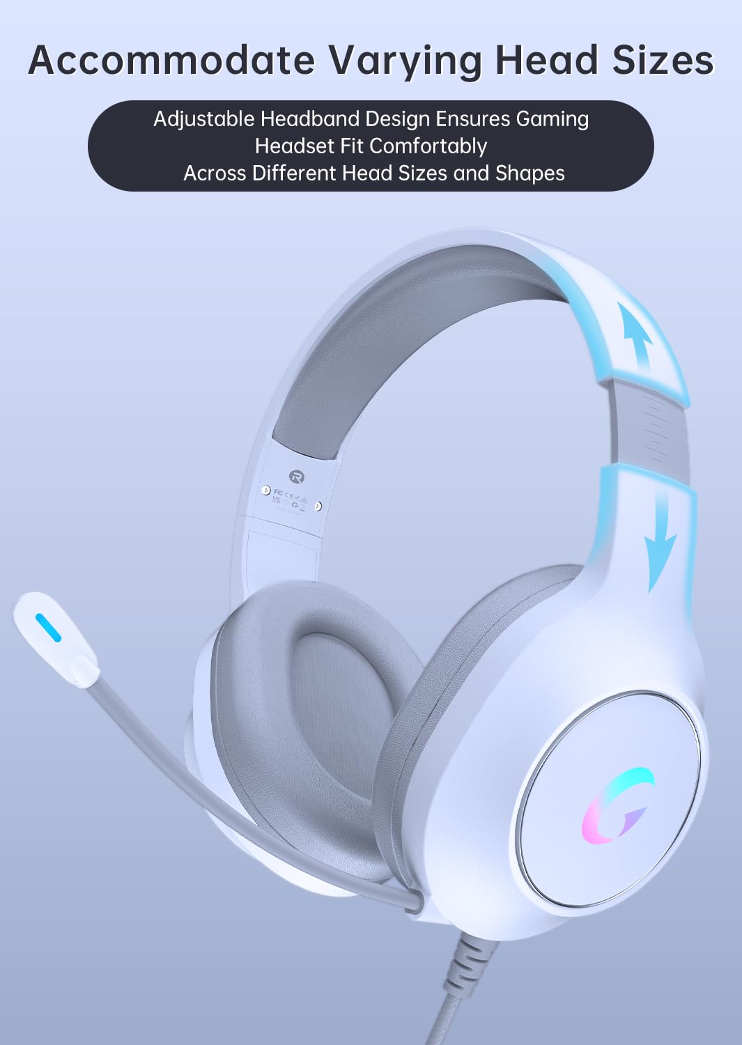 CM7002 RGB Gaming Headset with Noise Canceling Mic - 50MM Drivers, 3.5MM Jack for PS5, PS4, PC, Mac, Switch & Xbox Series - Light White | Perfect for FPS, Streaming & Competitive Gaming