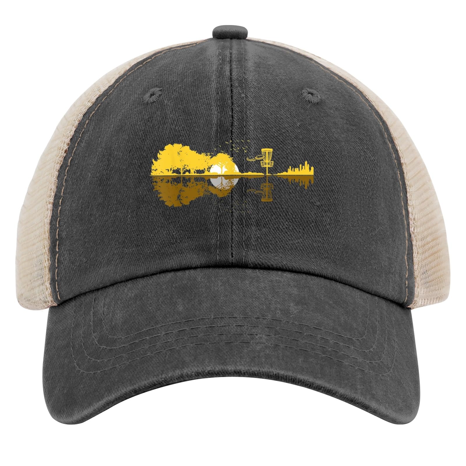 Funny Disc Golf Trucker Hat - Sunset Guitarist Design for Men - Perfect for Golfing, Fishing & Outdoor Activities - Great Gift for Dad & Golf Lovers