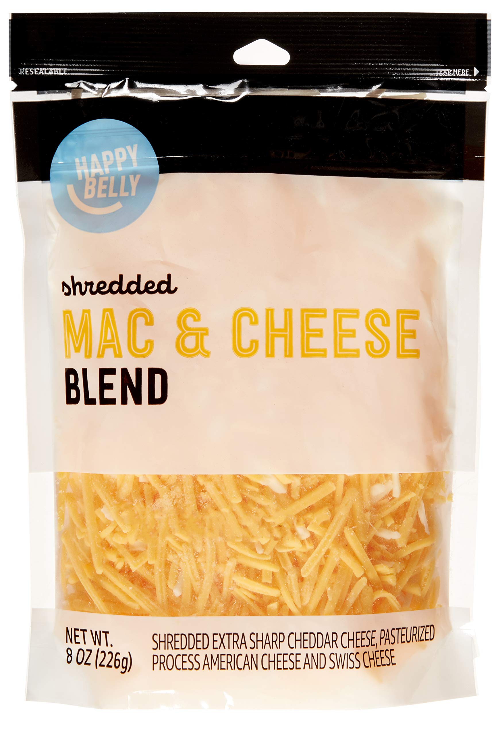 Happy Belly Shredded Mac & Cheese Blend - 8 Oz | Amazon Brand | Perfect for Quick Meals, Snacks & Family Dinners