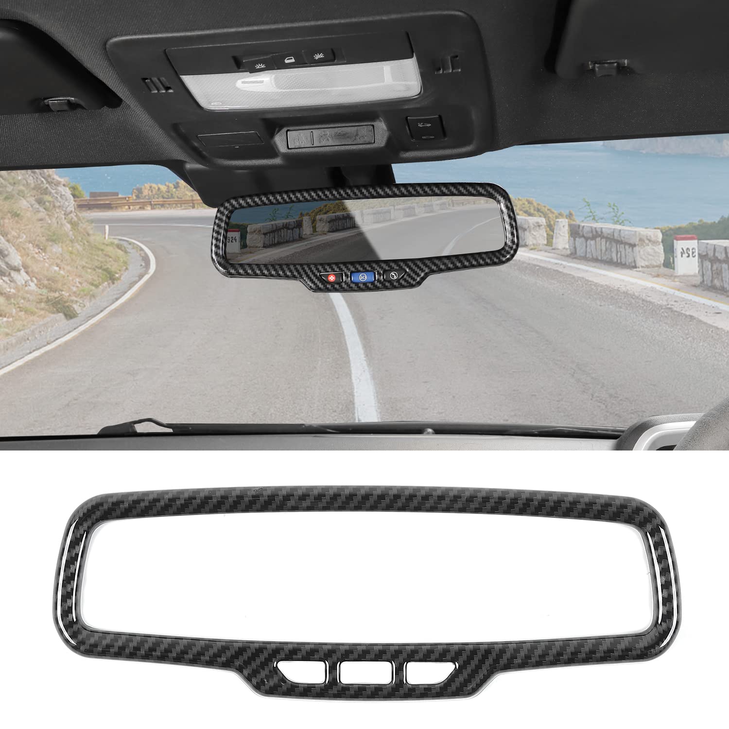 Carbon Fiber Interior Trim Cover Compatible with 2011-2015 Chevrolet Camaro - Rear View Mirror Accessory for Enhanced Style & Protection - Perfect for Car Enthusiasts & Custom Upgrades