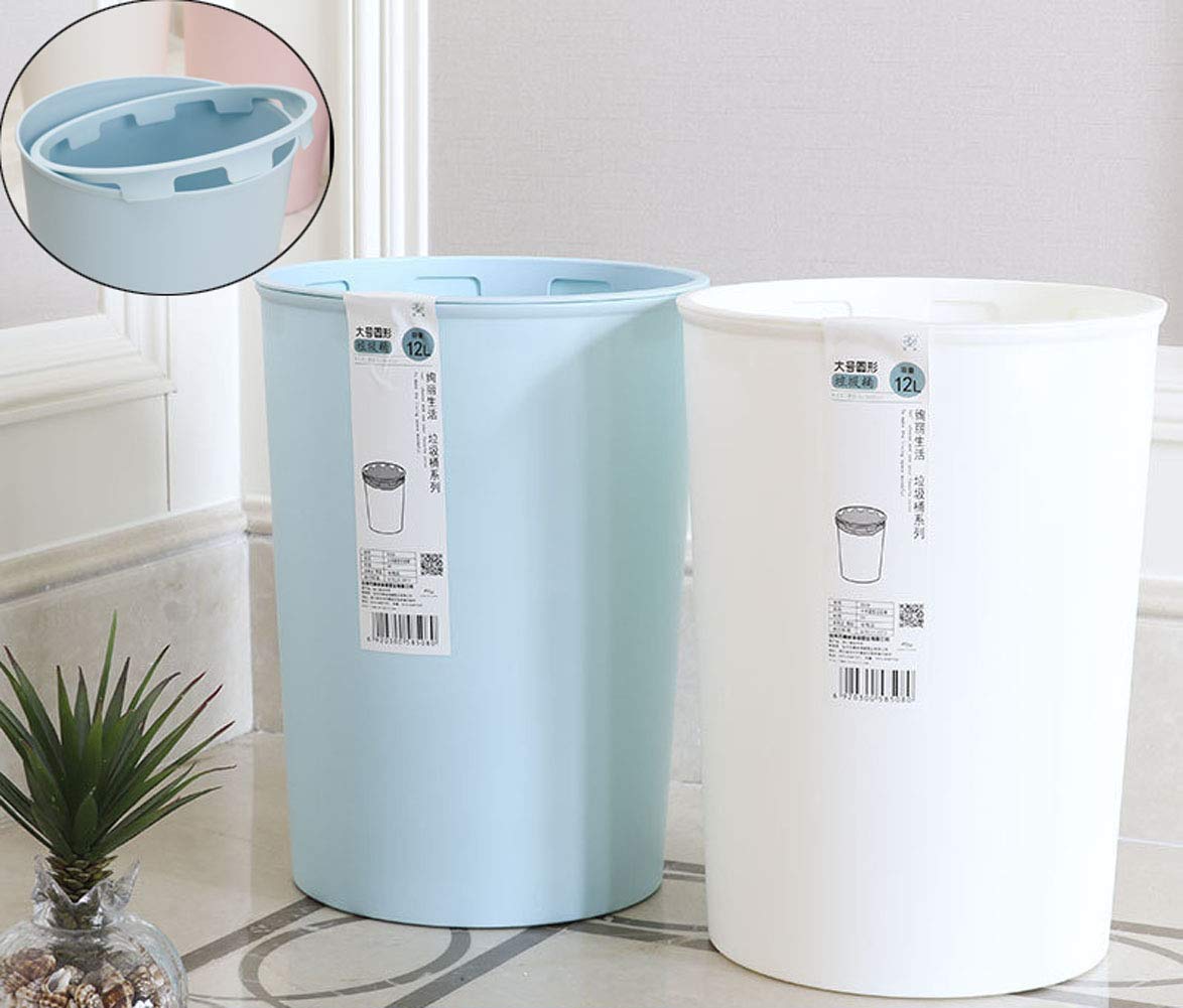 Hflove 12L White Plastic Trash Can for Kitchen, Living Room, Bathroom - Durable & Stylish Waste Bin for Home, Office, and Dorm Use