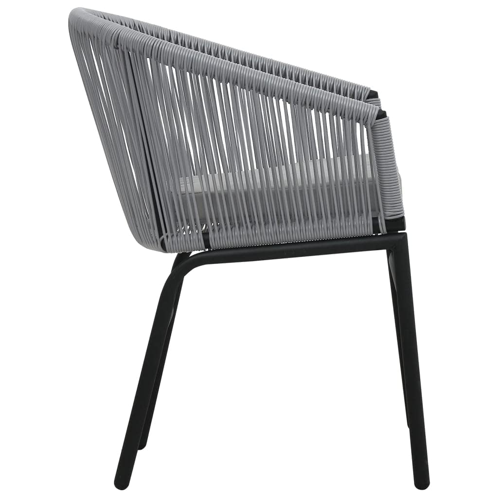 vidaXL 3-Piece Patio Bistro Set with Cushions - Gray PE Rattan Outdoor Furniture, Round Glass-Top Table Conversation Set for Garden, Deck, and Backyard Relaxation