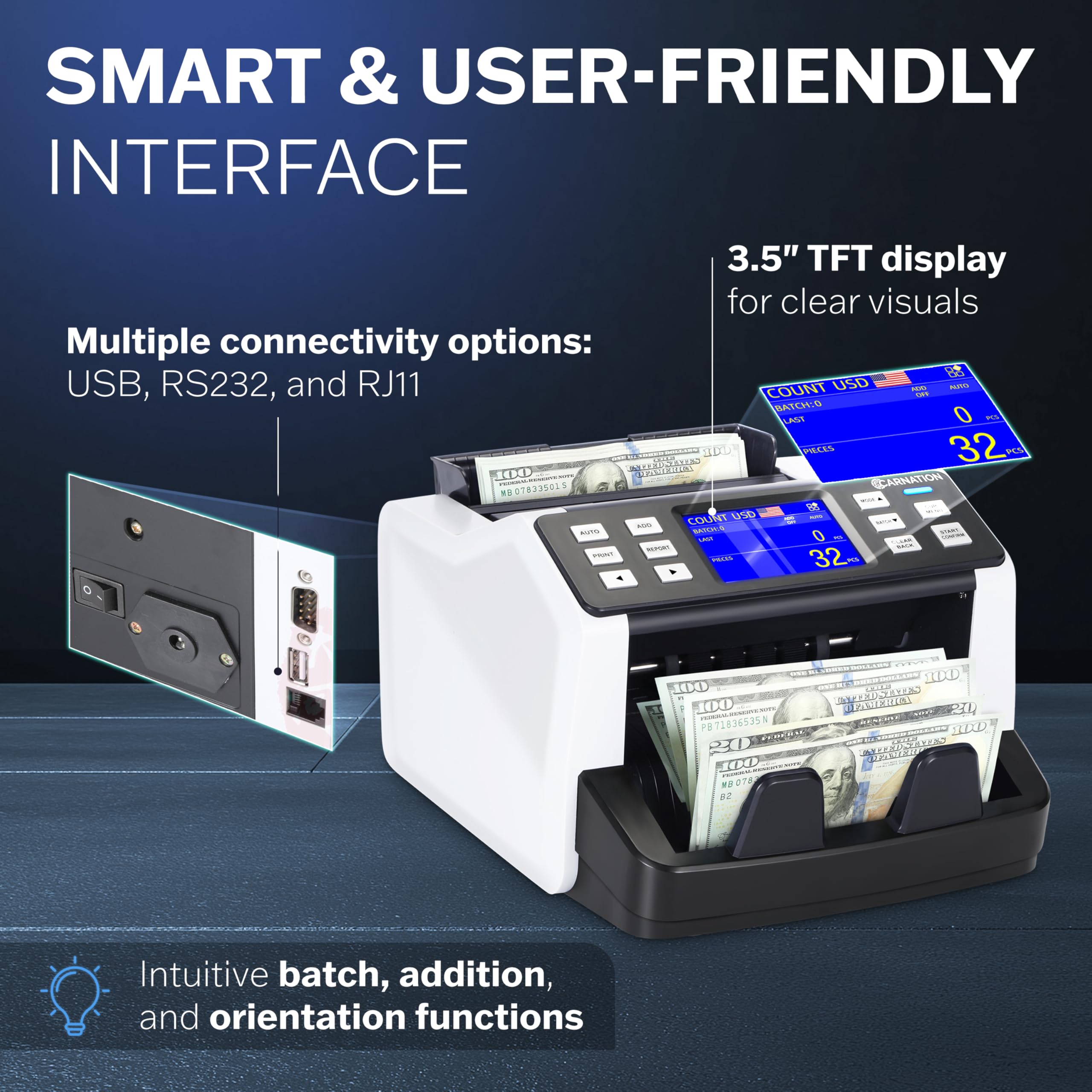 CR5 Mixed Denomination Money Counter Machine with UV/MG/IR/DD Counterfeit Detection for USD, EUR, MXN, GBP & CAD - High-Speed Bill Counter for Banks, Retail Stores & Cash-Intensive Businesses