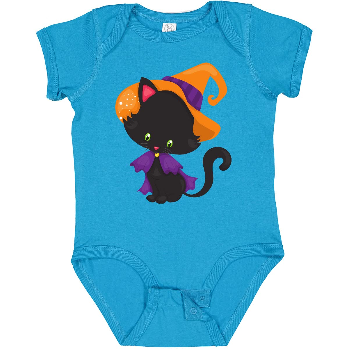 Inktastic Halloween Cat Baby Bodysuit - Cute Black Cat with Witch Hat Outfit for Infants | Perfect for Halloween Parties, Trick-or-Treating & Photo Shoots