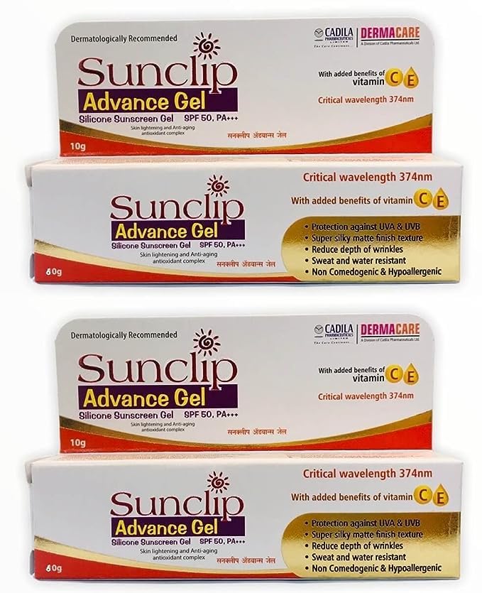 Sunclip Advance Gel SPF 50 PA+++ Sunscreen - 2 Pack (2 x 60g) - Broad Spectrum UVA/UVB Protection, Water Resistant, Lightweight & Non-Greasy - Perfect for Outdoor Sports, Beach & Daily Sun Protection