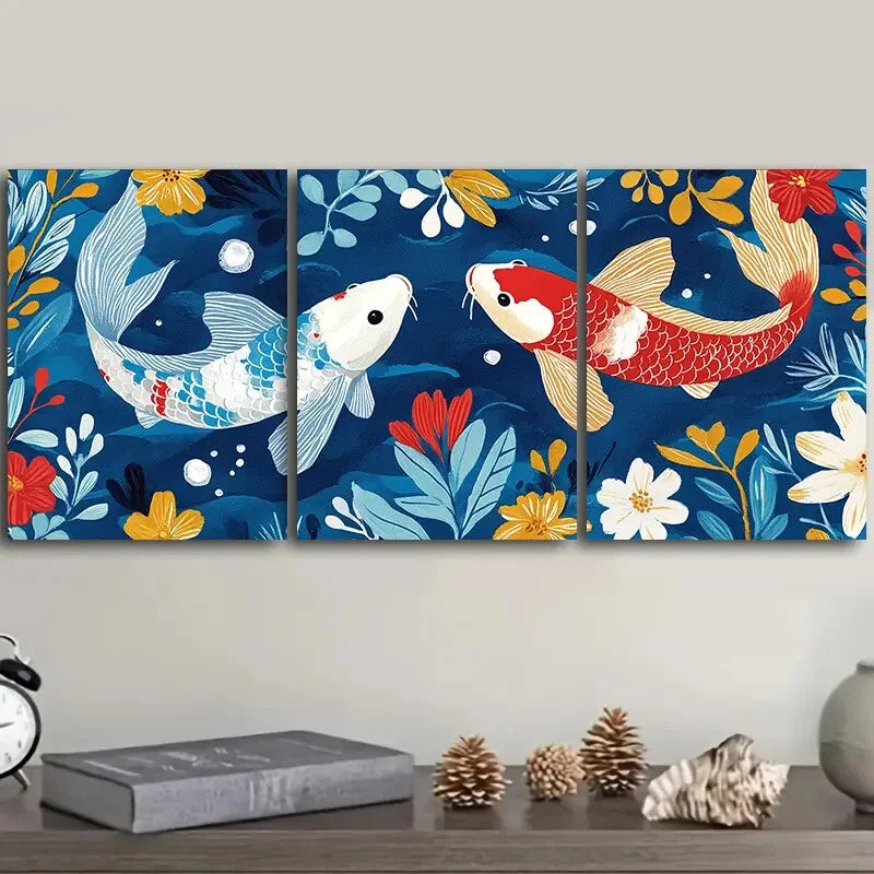 3-Piece Red & White Carp Floral Water Wall Art Set - Framed Canvas 40x60cm - High Quality Print - 100% Australian Made - Ready to Hang - Perfect for Living Room, Bedroom & Office Decor