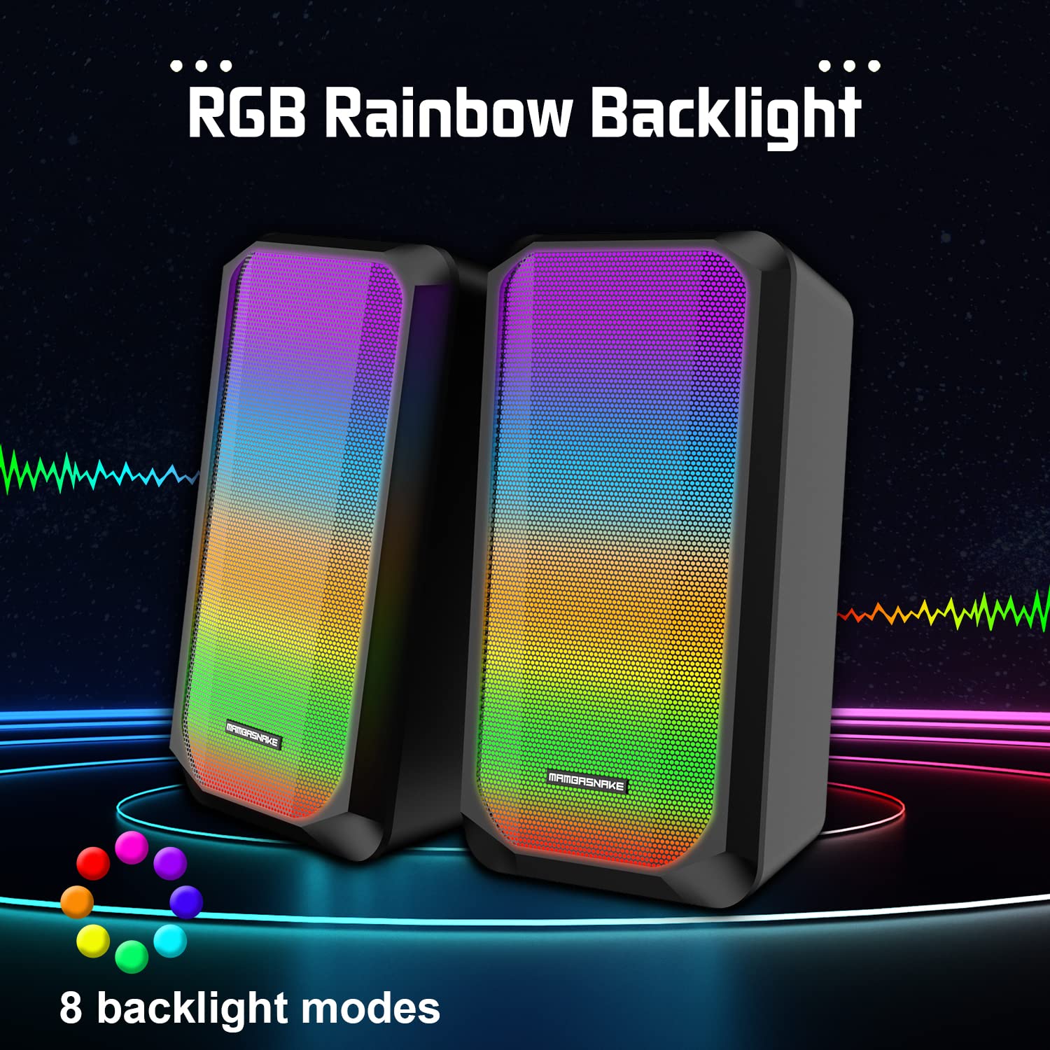 ZIYOU LANG 2.0 Stereo USB Computer Speakers with RGB LED Backlit, Volume Control & Surround Sound - Wired PC Speakers for Gaming, Desktop, Laptop (3.5mm AUX, Black) | Perfect for Home Office, Streaming & Gaming Setup