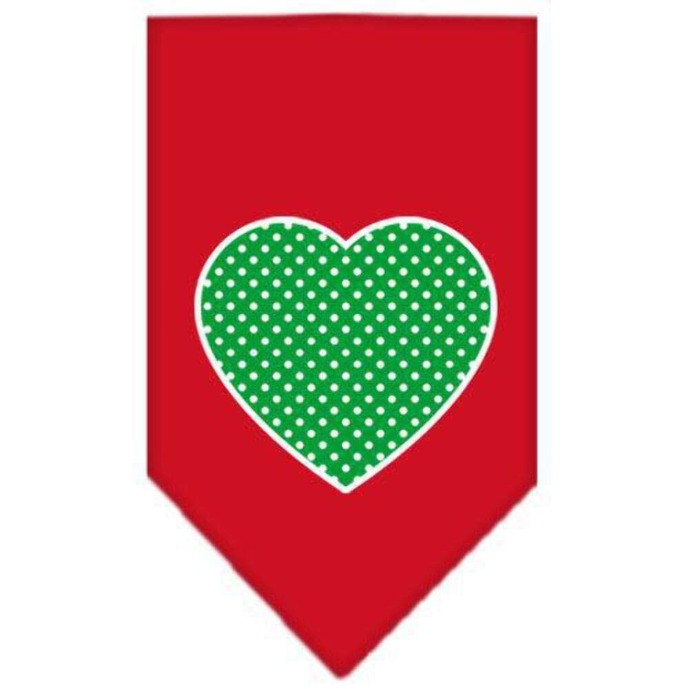 Green Swiss Dot Heart Red Small Pet Bandana for Dogs - Screen Printed Dog Bandana for Everyday Wear, Special Occasions & Photo Shoots