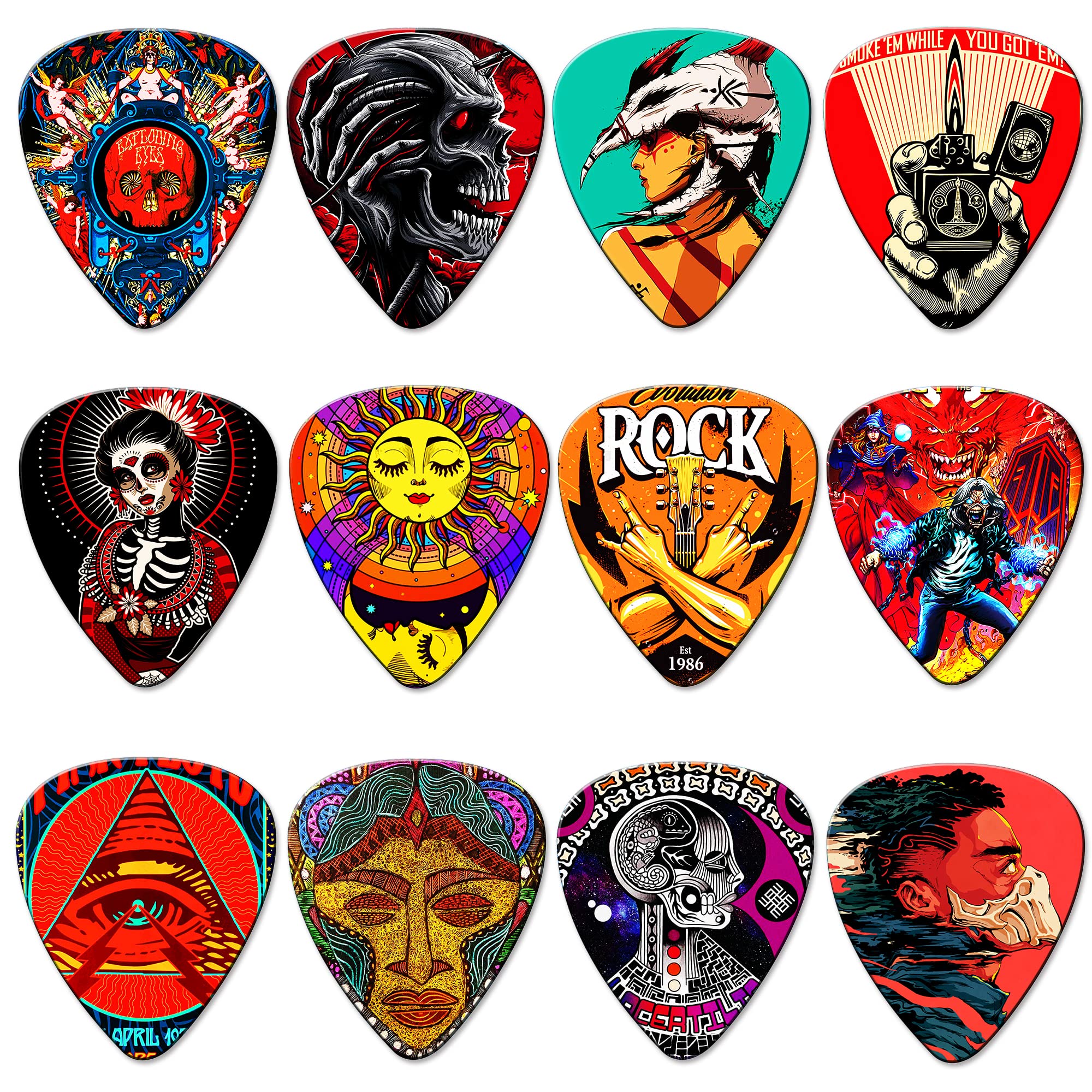 24 Pack Guitar Picks Variety Set - Thin, Medium, Heavy & Extra Heavy Celluloid Picks with Tin Box for Bass, Electric & Acoustic Guitar - Perfect Gift for Musicians & Guitar Lovers - Great for Practice, Recording & Live Performances