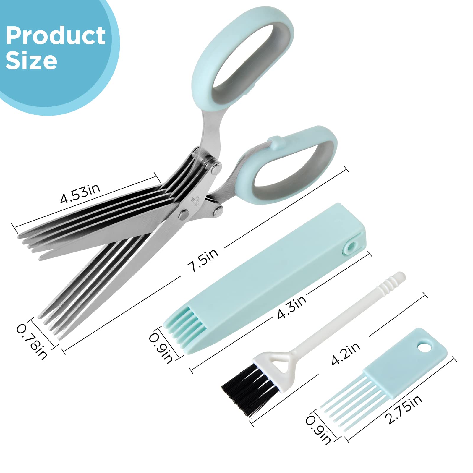 5-Blade Herb & Salad Scissors with Protective Cover - Multi-Blade Kitchen Shears for Chopping Herbs, Vegetables, Lettuce - Perfect for Meal Prep, Salad Making & Garnishing