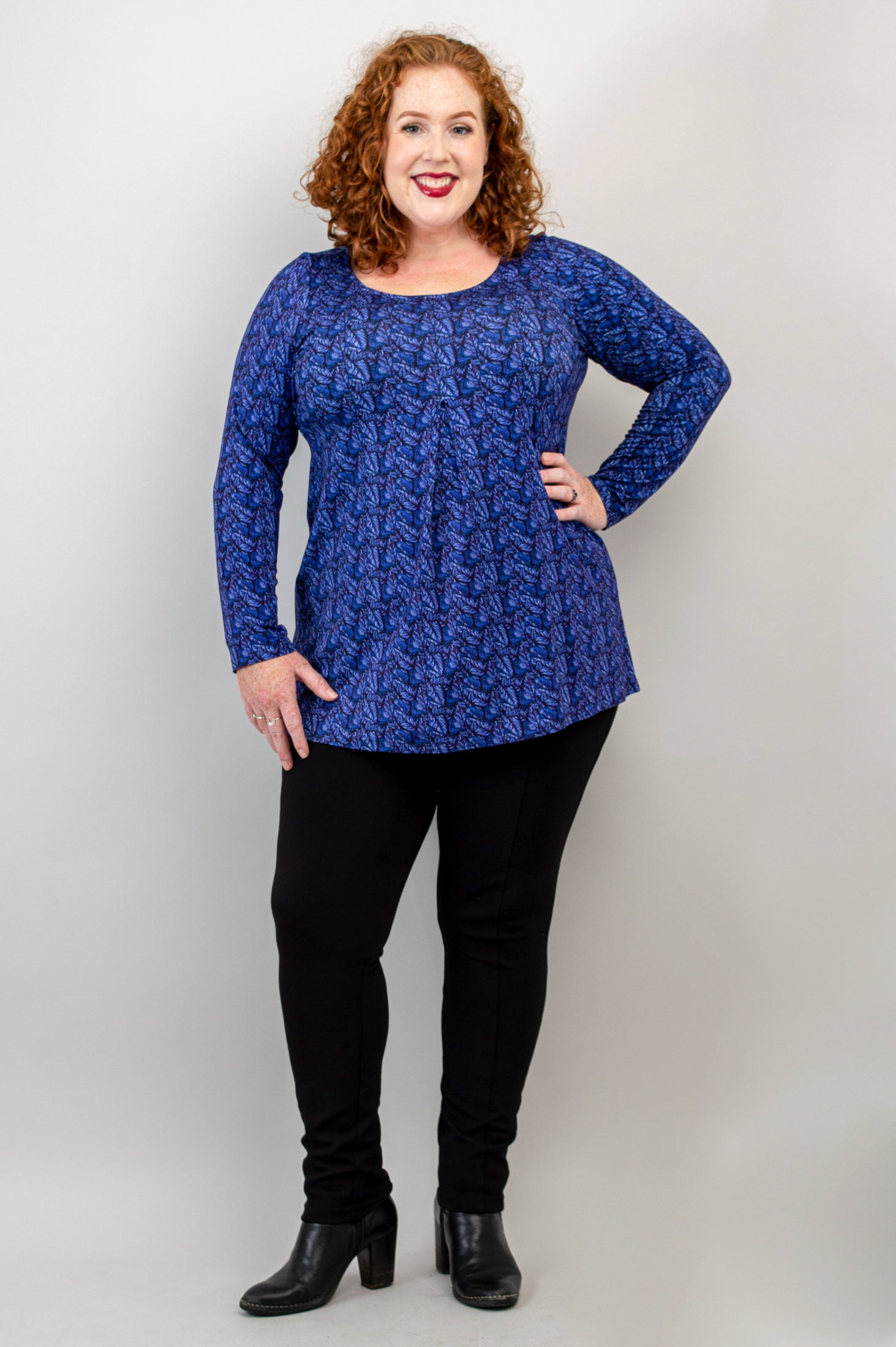 Franca Long Sleeve Top in Midnight Leaves Print - Soft Bamboo Fabric for Women | Perfect for Casual Wear, Office Outfits & Layering