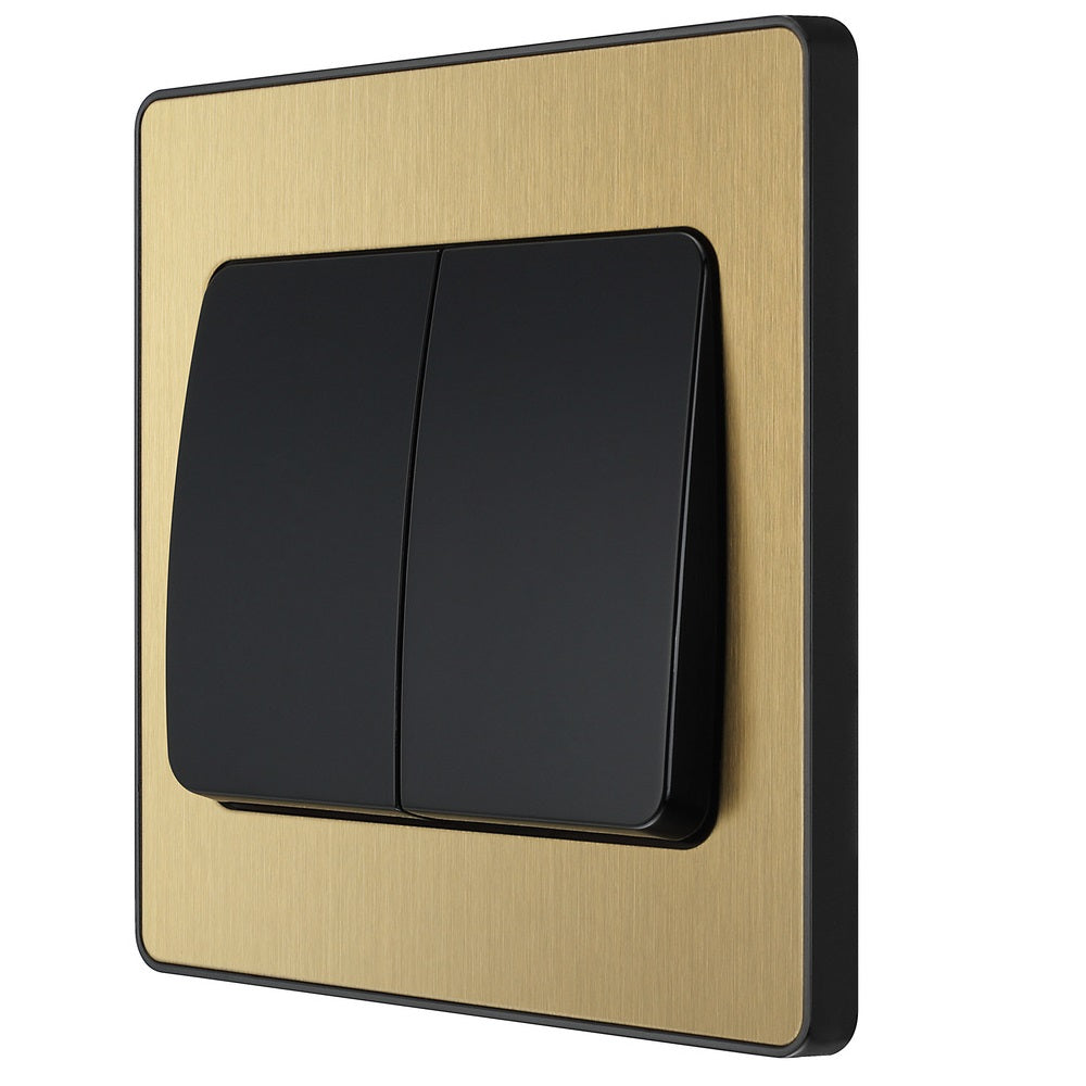 BG Evolve Satin Brass 2-Gang 2-Way Wide Rocker Light Switch PCDSB42WB - Perfect for Modern Home Lighting Control in Bedrooms, Living Rooms & Offices