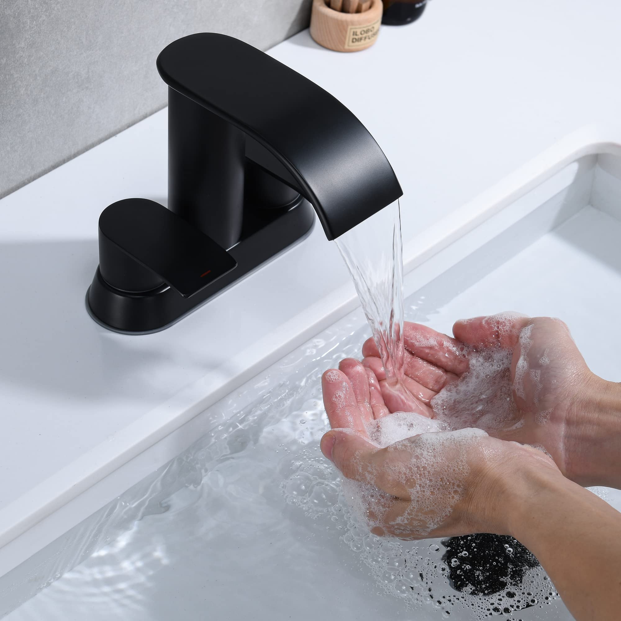 Matte Black Unicorn Bathroom Faucet with Drain Stopper - for Vanity & Basin Sink