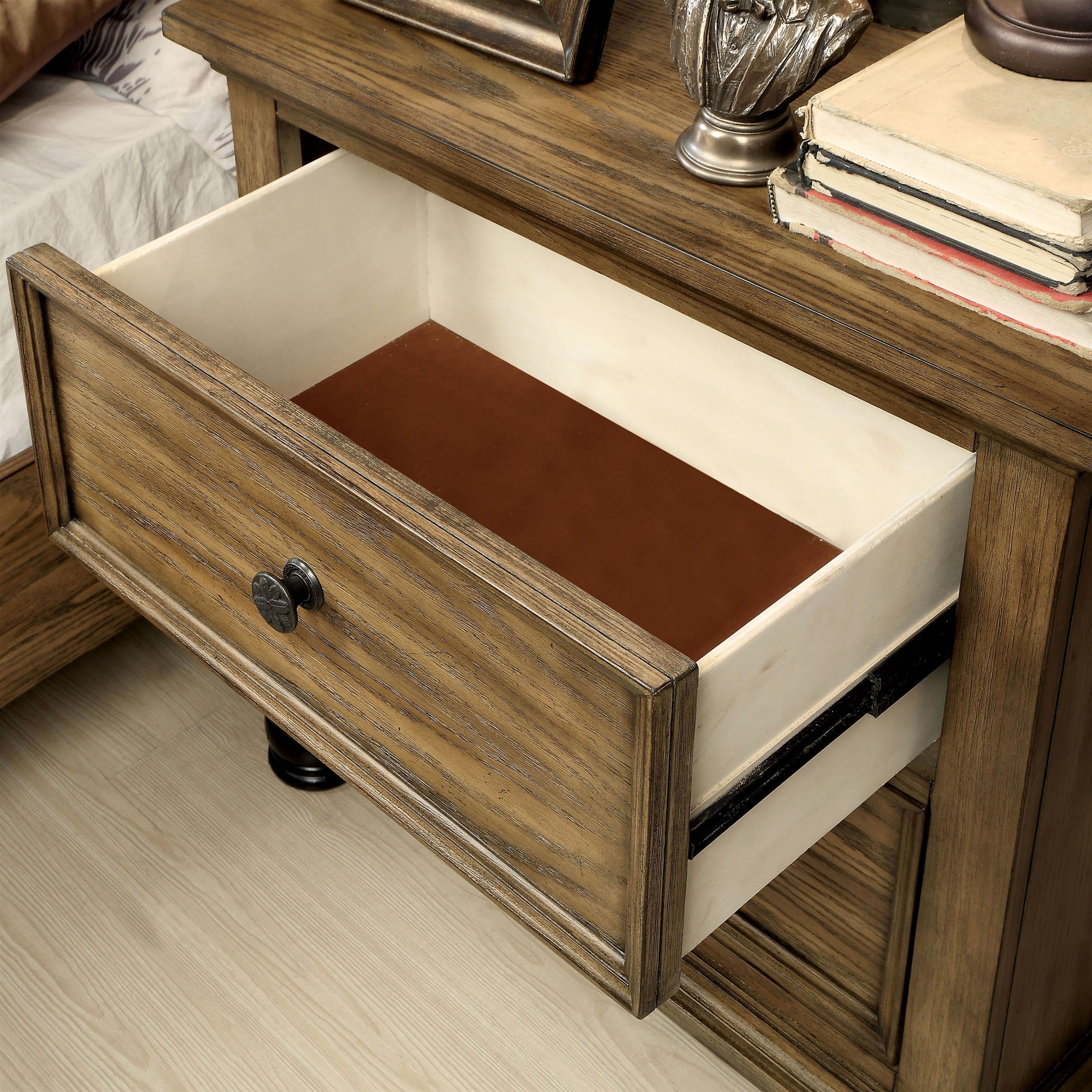 Furniture of America Monica Industrial Wood 2-Drawer Nightstand in Dark Oak - Modern Bedside Table for Bedroom, Living Room & Office Storage