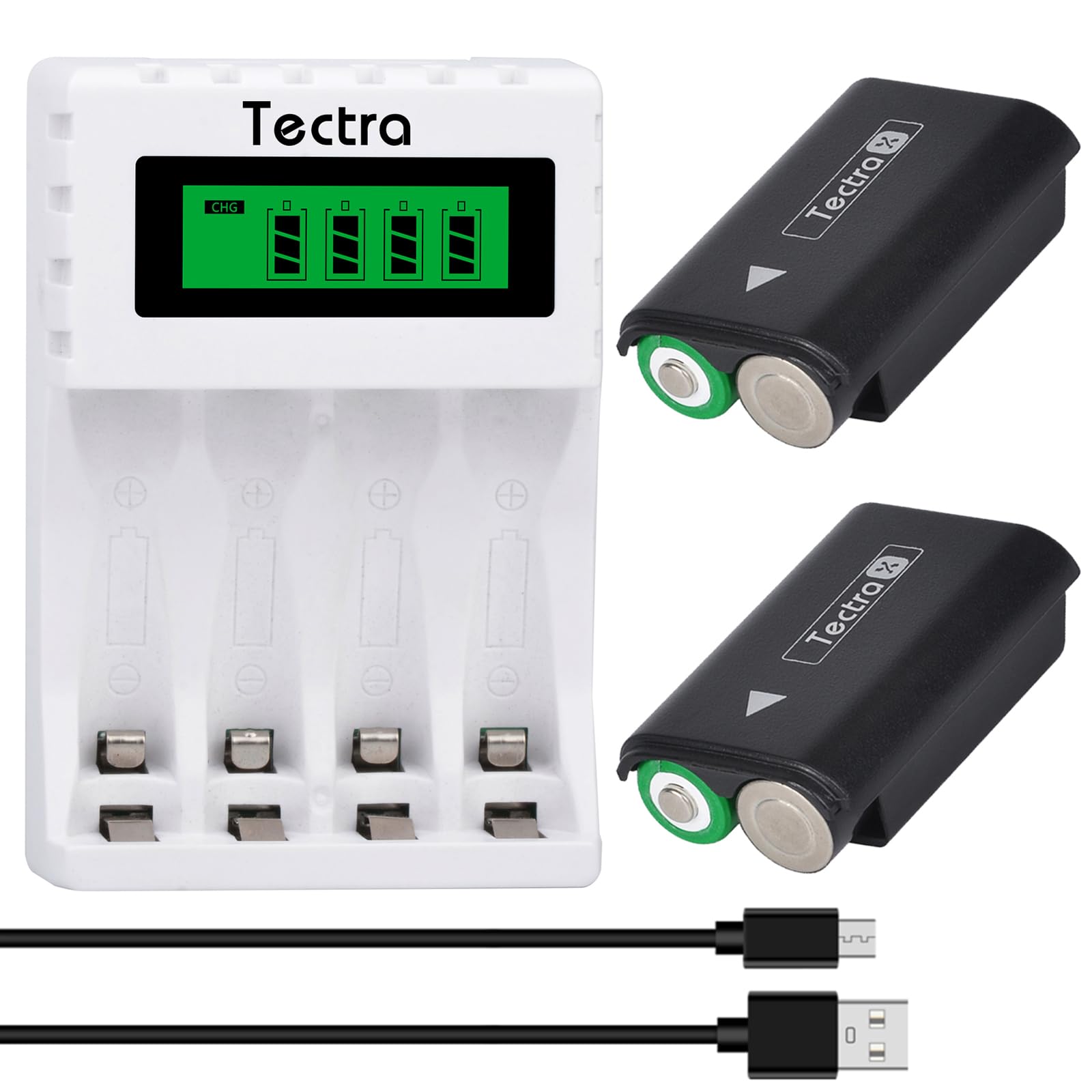 Tectra 4-Pack AA Ni-MH Rechargeable Battery Pack with LCD Charger & Battery Covers for Xbox 360 Wireless Controller - Long-Lasting Power for Gaming Sessions, Perfect Replacement Batteries for Xbox 360 Controllers