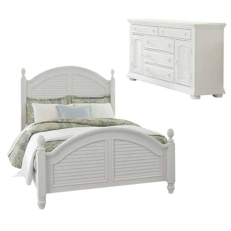 Home Square King Size Poster Bed & 5-Drawer Dresser Set - 2-Piece Bedroom Furniture for Master Suite, Guest Room & Luxury Home Decor