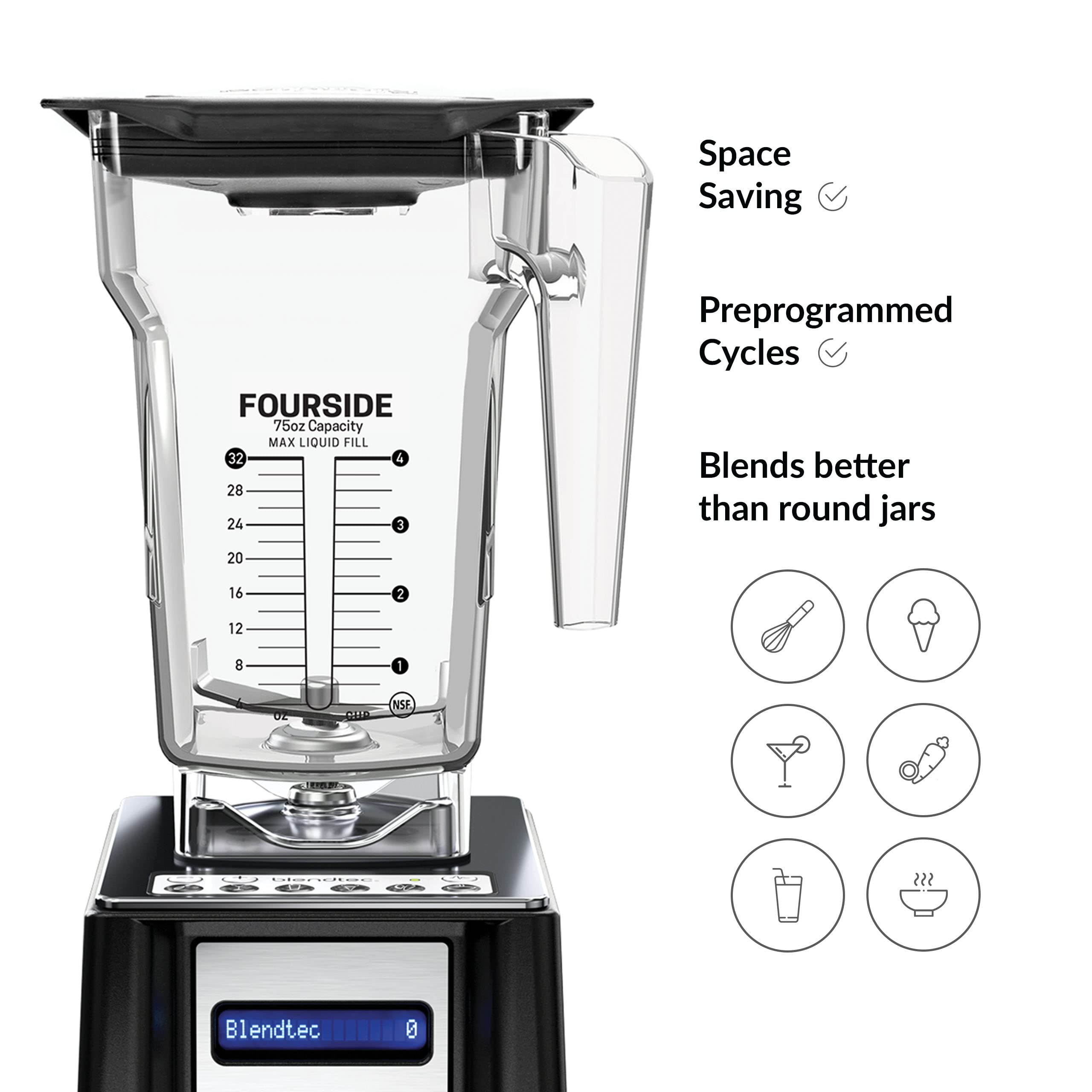 Blendtec Connoisseur 825 SpaceSaver Commercial Blender - 4-Side Jar with Vented Lid - High Performance Kitchen Appliance for Smoothies, Soups & Nut Butters - Perfect for Restaurants, Cafes & Home Use