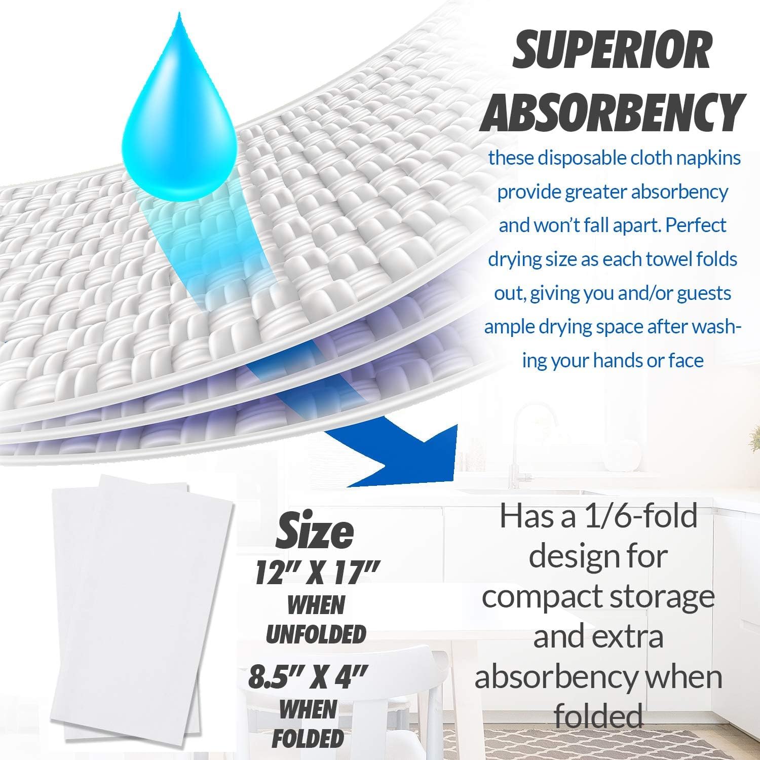 Premium 1000-Pack Ultra Soft Cloth-Like Paper Towels | Disposable Hand & Face Towels for Bathroom, Guest Use, Washcloths & Dinner Napkins | Made in USA, White | Perfect for Home, Office, Restaurants & Hotels