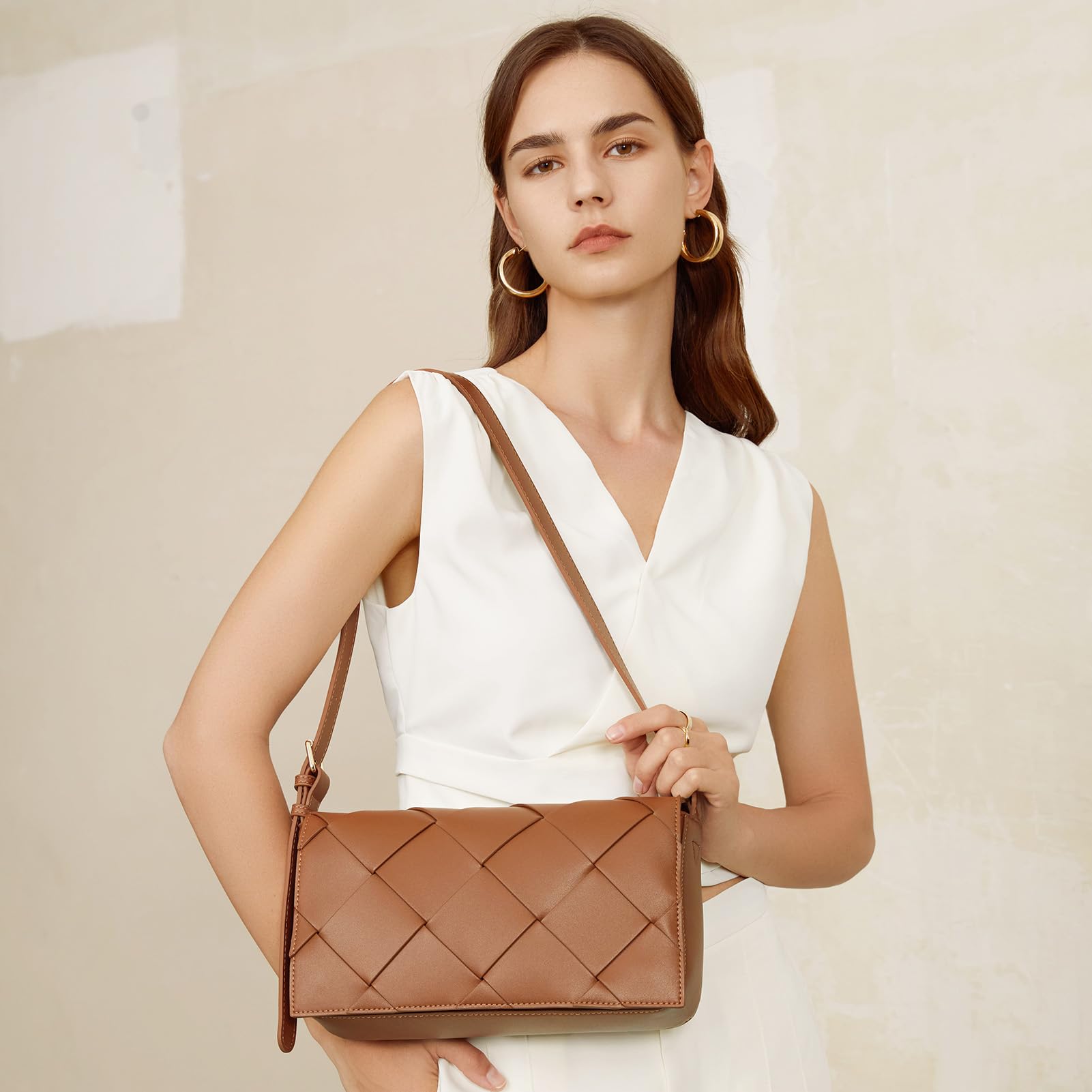 BOSTANTEN Women's Vegan Leather Woven Hobo Bag - Stylish Shoulder & Handheld Purse for Casual Outings, Work & Travel