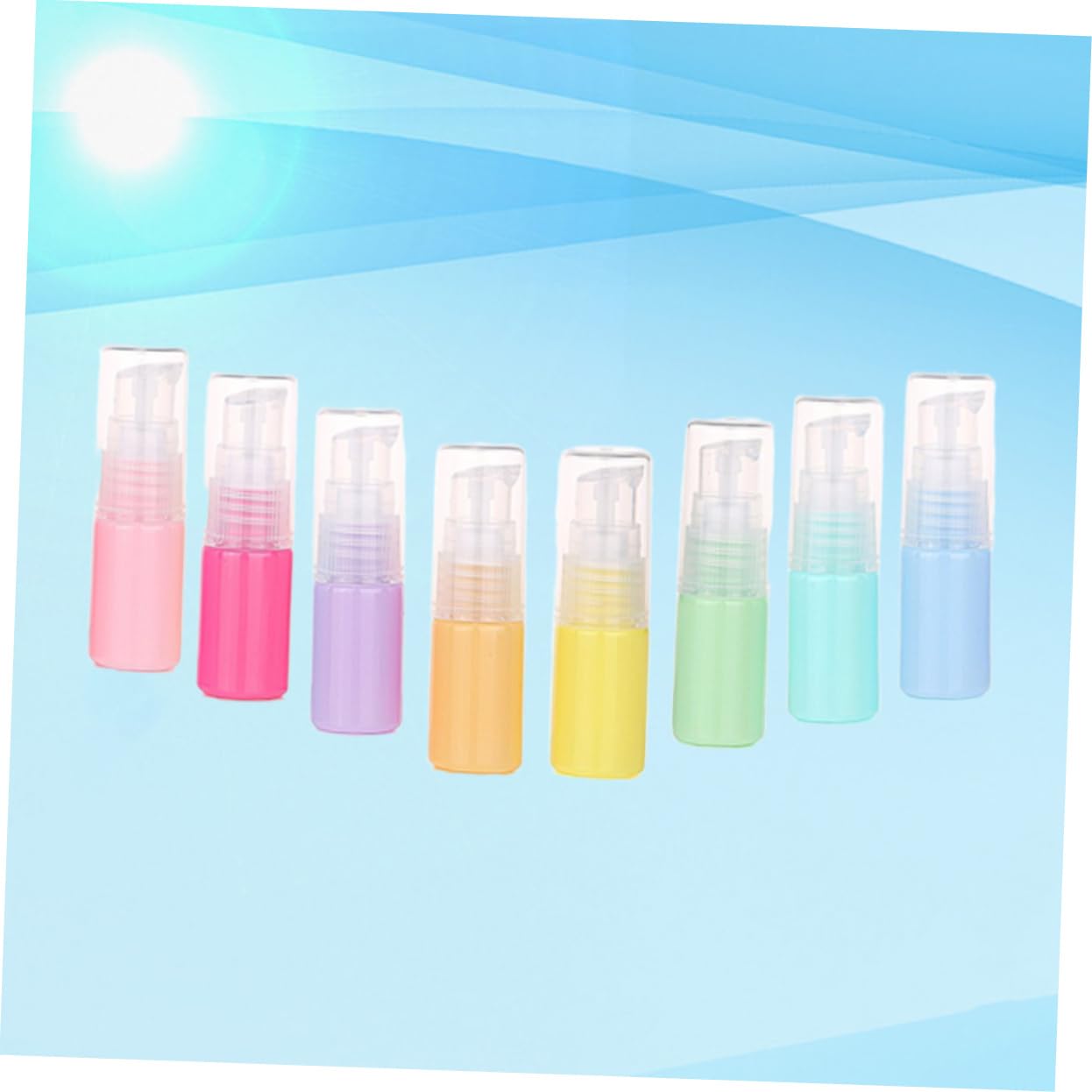 FRCOLOR Set of 8 Pressure Pump Emulsion Bottles - 10ml Plastic Lotion Sample Containers with Smooth Finish | Perfect for Travel, Cosmetic Samples & DIY Beauty Products