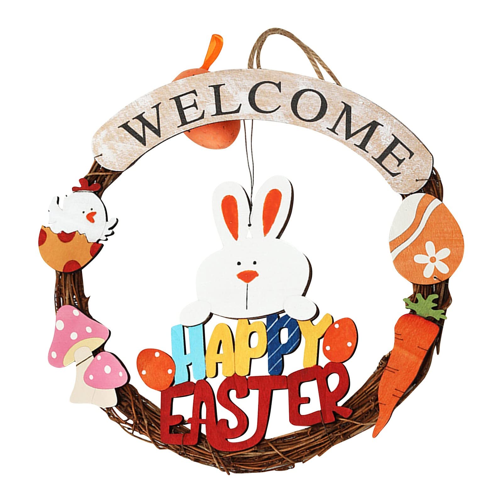 Rustic Wooden Easter Bunny Rabbit Door Hanging Decor - Faux Eggs Welcome Sign for Spring Holiday Home, Coffee Shop, Bakery & Farmhouse Window Decoration | Perfect for Easter Celebrations, Seasonal Displays & Cozy Home Décor