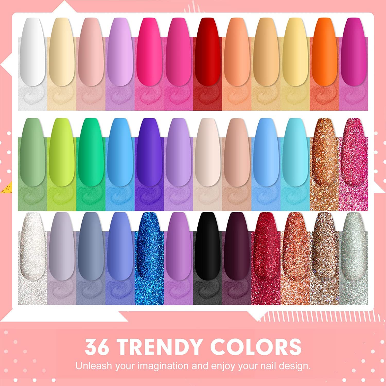 SAVILAND 36 Colors Dip Powder Set - Quick-Drying Glitter Nail Kit for DIY Salon & Home Use