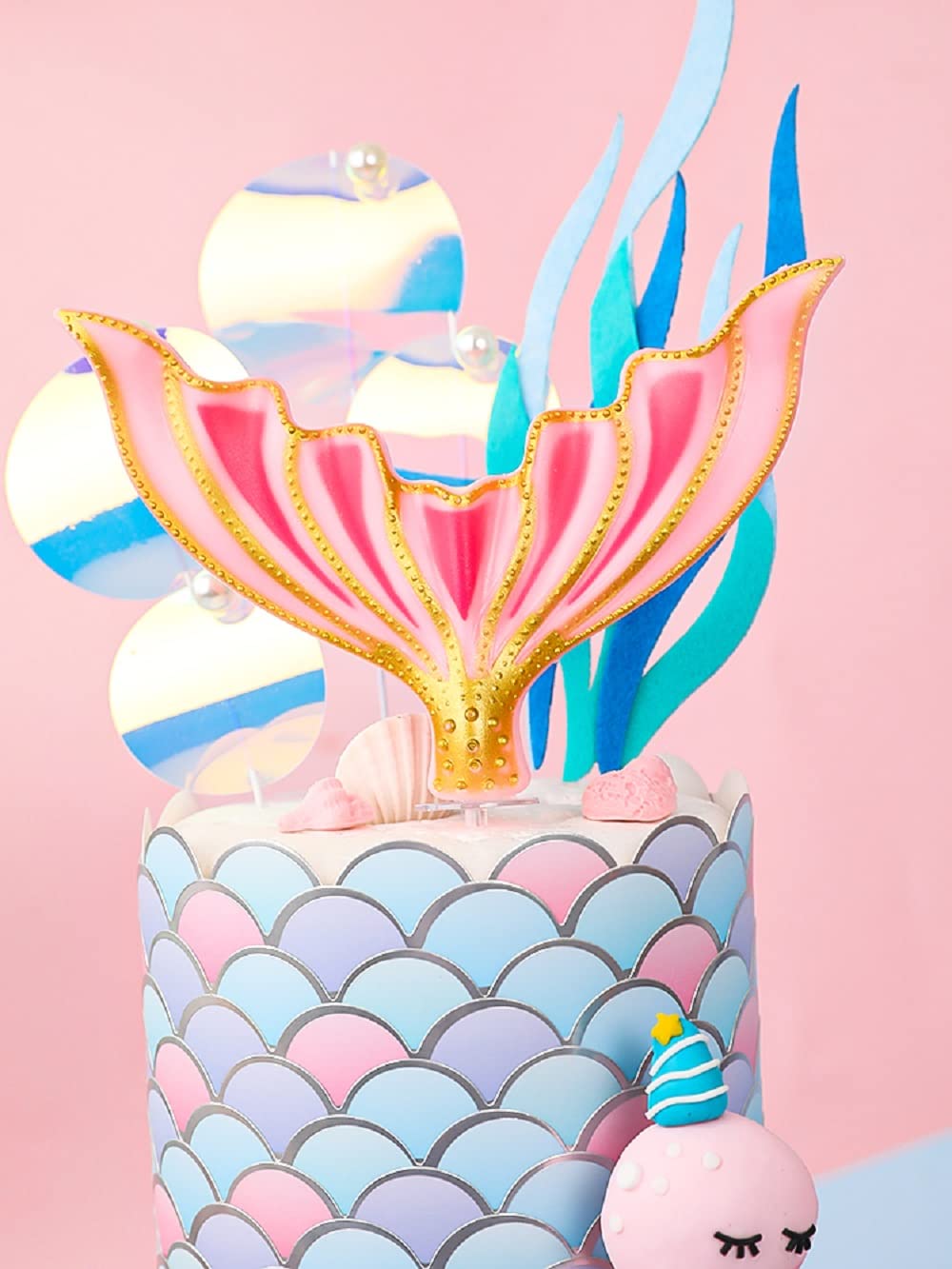 8 PCS Glitter Mermaid Cake Toppers - Under the Sea Party Supplies, Ocean Animal & Mermaid Scale Cake Decorations for Birthday, Baby Shower & Themed Parties