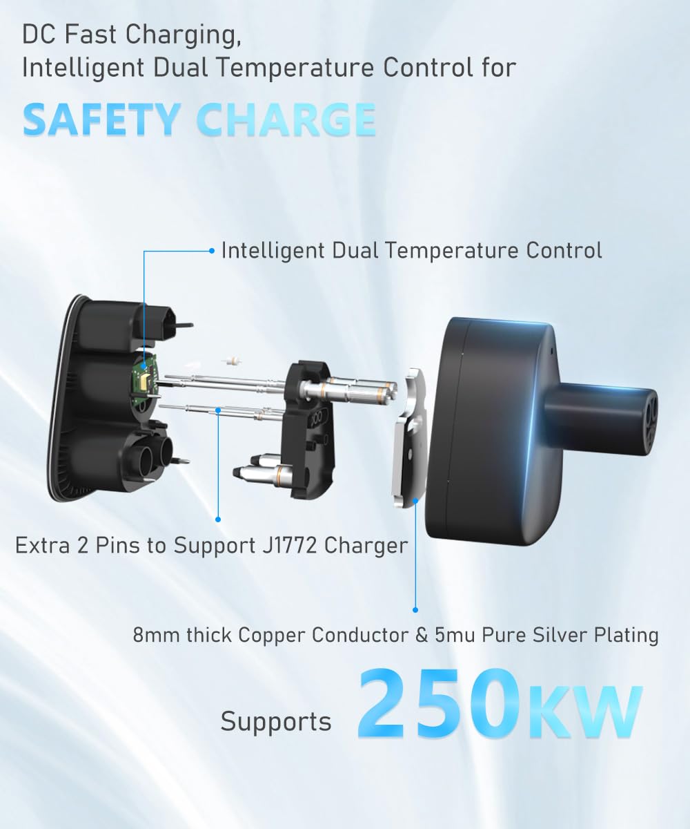 Tesla Charger Adapter - Universal 2-in-1 CCS to J1772 Adapter for Tesla Model 3/S/X/Y | Compatible with CCS1 & J1772 Charging Stations | 250KW High Power DC/AC Supercharger | Perfect for Road Trips & Home Charging | Ideal Tesla Accessory Gift