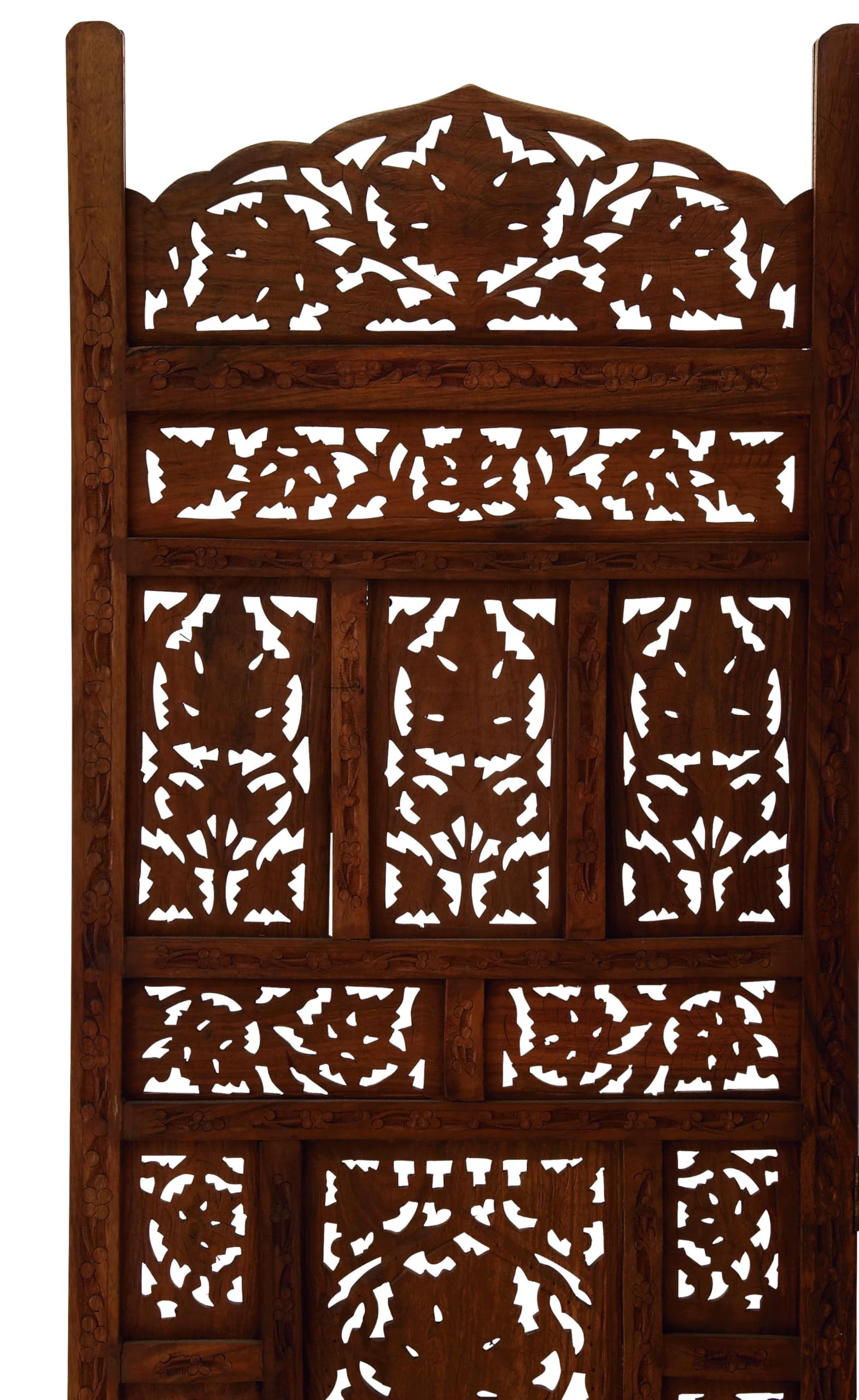 Handmade Wooden Floral Room Divider Screen - 4 Panel Foldable Privacy Partition 80