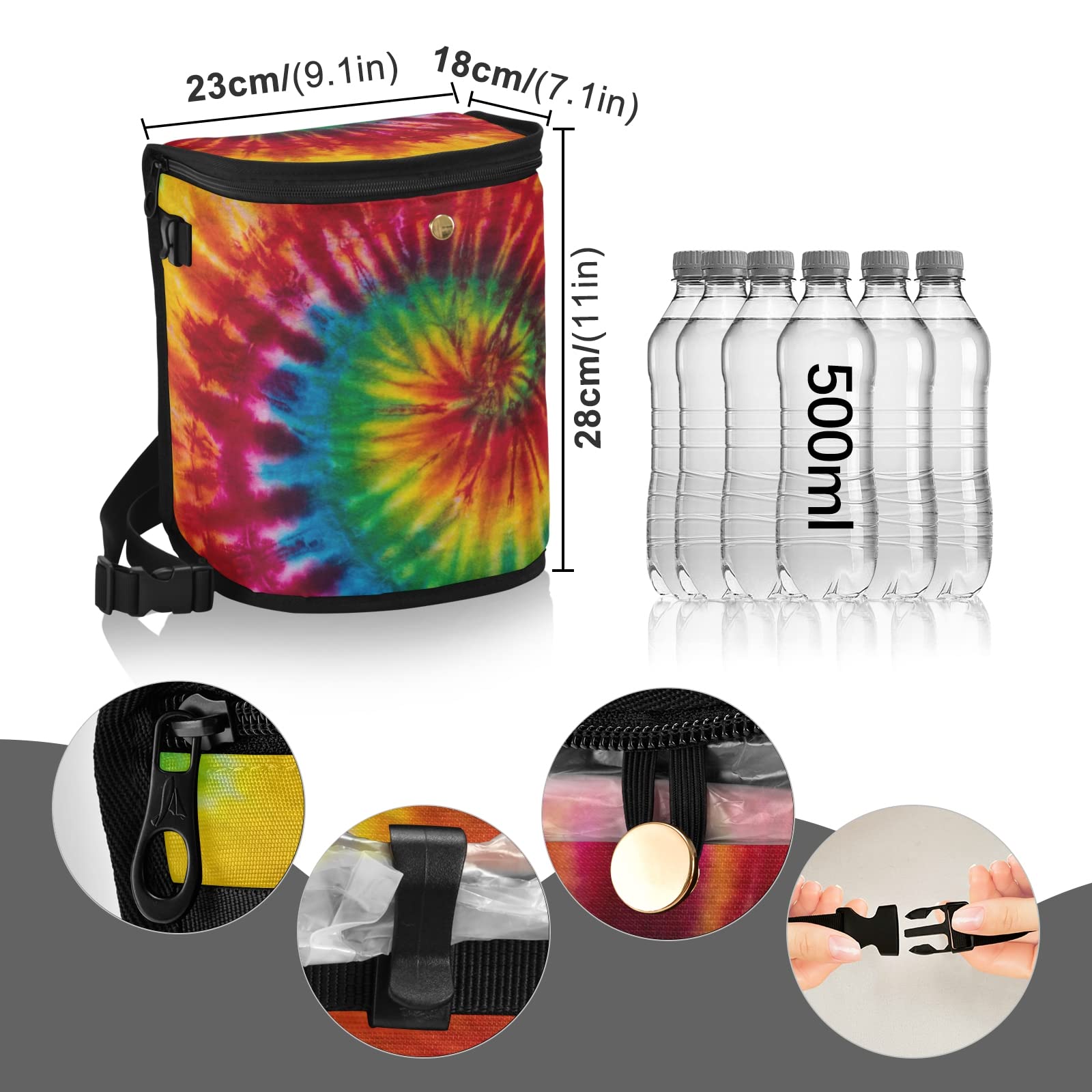 JUNZAN Tie Dye Swirl Car Trash Can - Leakproof Hanging Trash Bag with Lid for Minivan, Truck, Van & SUV - Cute Auto Garbage Bin for Women - Perfect for Road Trips, Commuting & Keeping Your Vehicle Clean