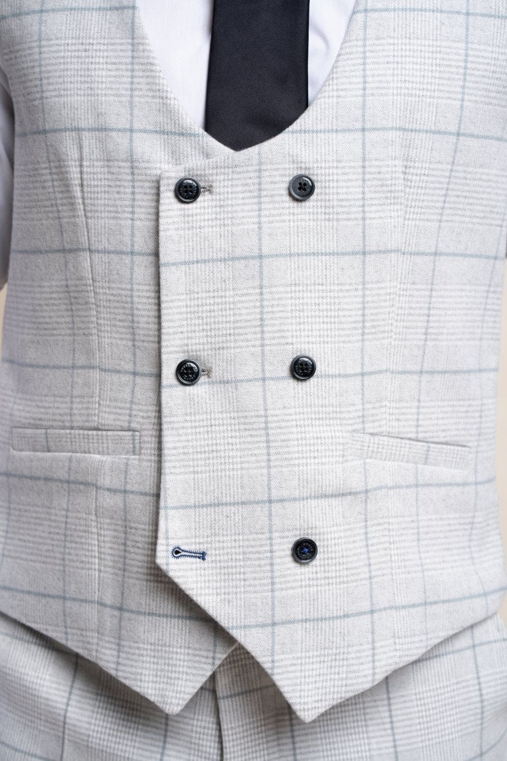Cavani Light Grey Check Radika Waistcoat for Men - Stylish Slim Fit Vest for Business, Wedding & Formal Events